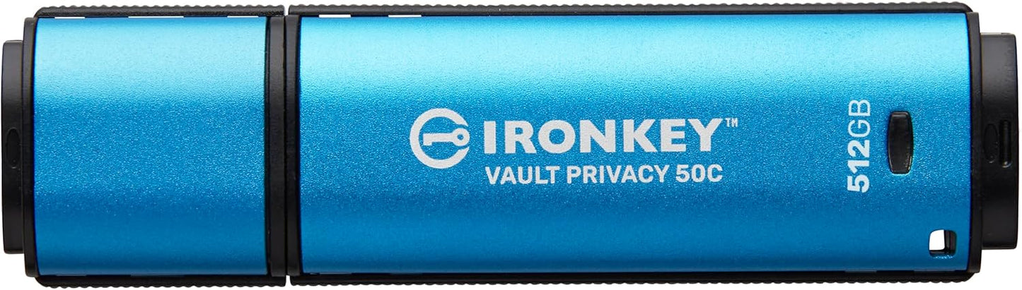 Kingston Ironkey Vault Privacy 50 USB-C 512GB Encrypted Flash Drive | FIPS 197 Certified | XTS-AES 256-bit | BadUSB and Brute Force Protection | Mult-Password Option | IKVP50C/512GB