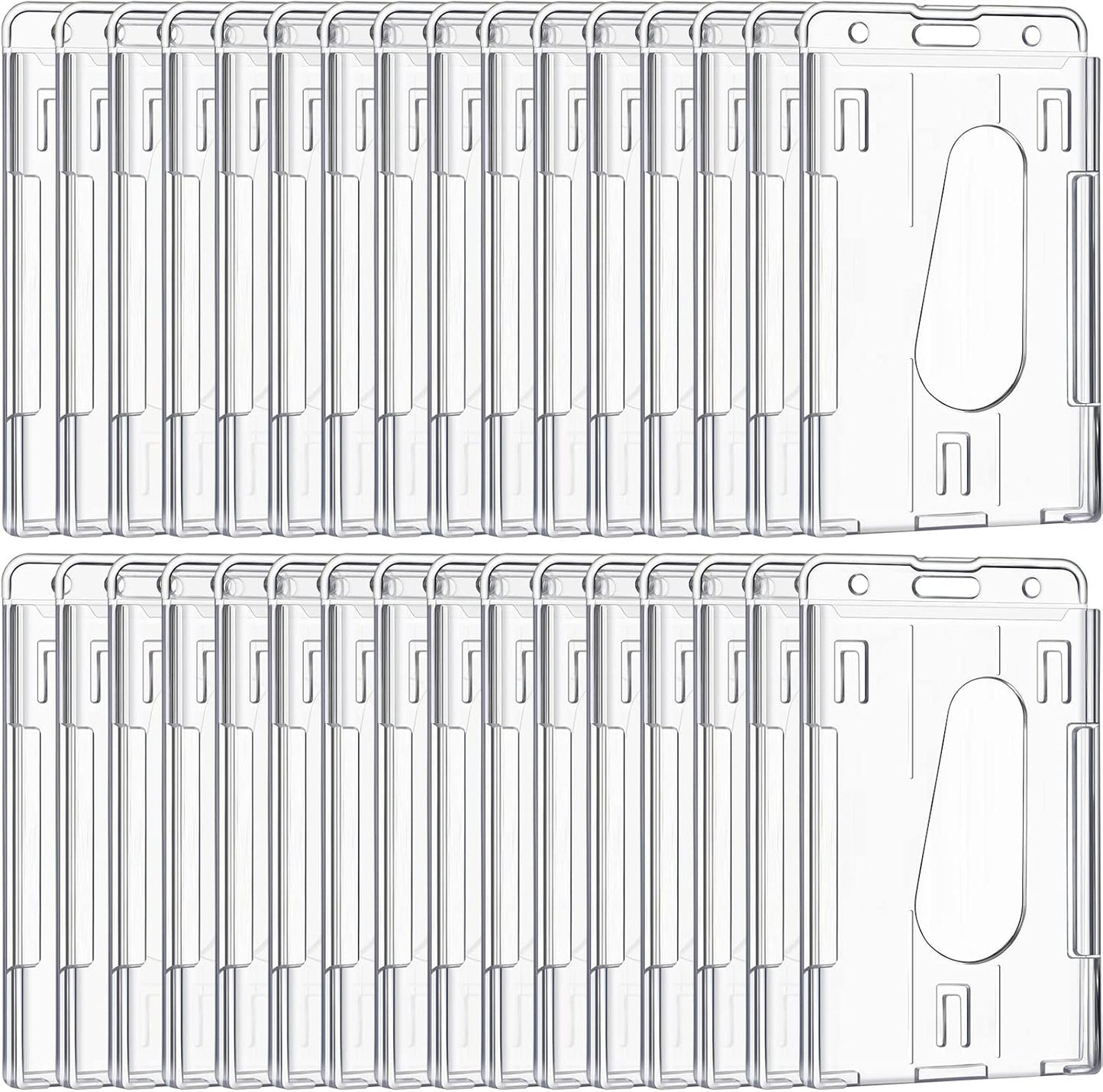 25 Pieces Vertical 2 ID Badge Holder Heavy Duty Plastic ID Card Holder Transparent Protector Clear Badge Protector Cover Sleeve Protective Cover with Thumb Slot for Credit Card