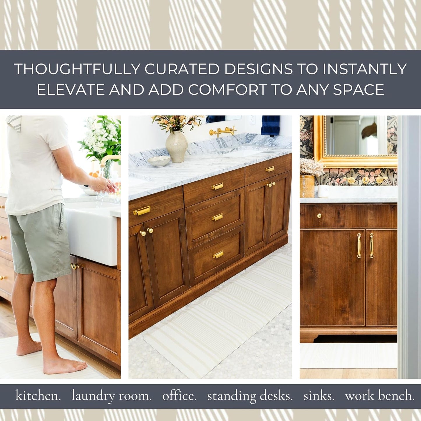 Anti Fatigue Mat by Laurel Lane Co. – Designer Anti Fatigue Mats for Kitchen Floor, Kitchen Mats for Floor, Desk Mat – Cushioned 0.75" Thick – Stain Resistant – Non-Skid Bottom – 20" x 60"