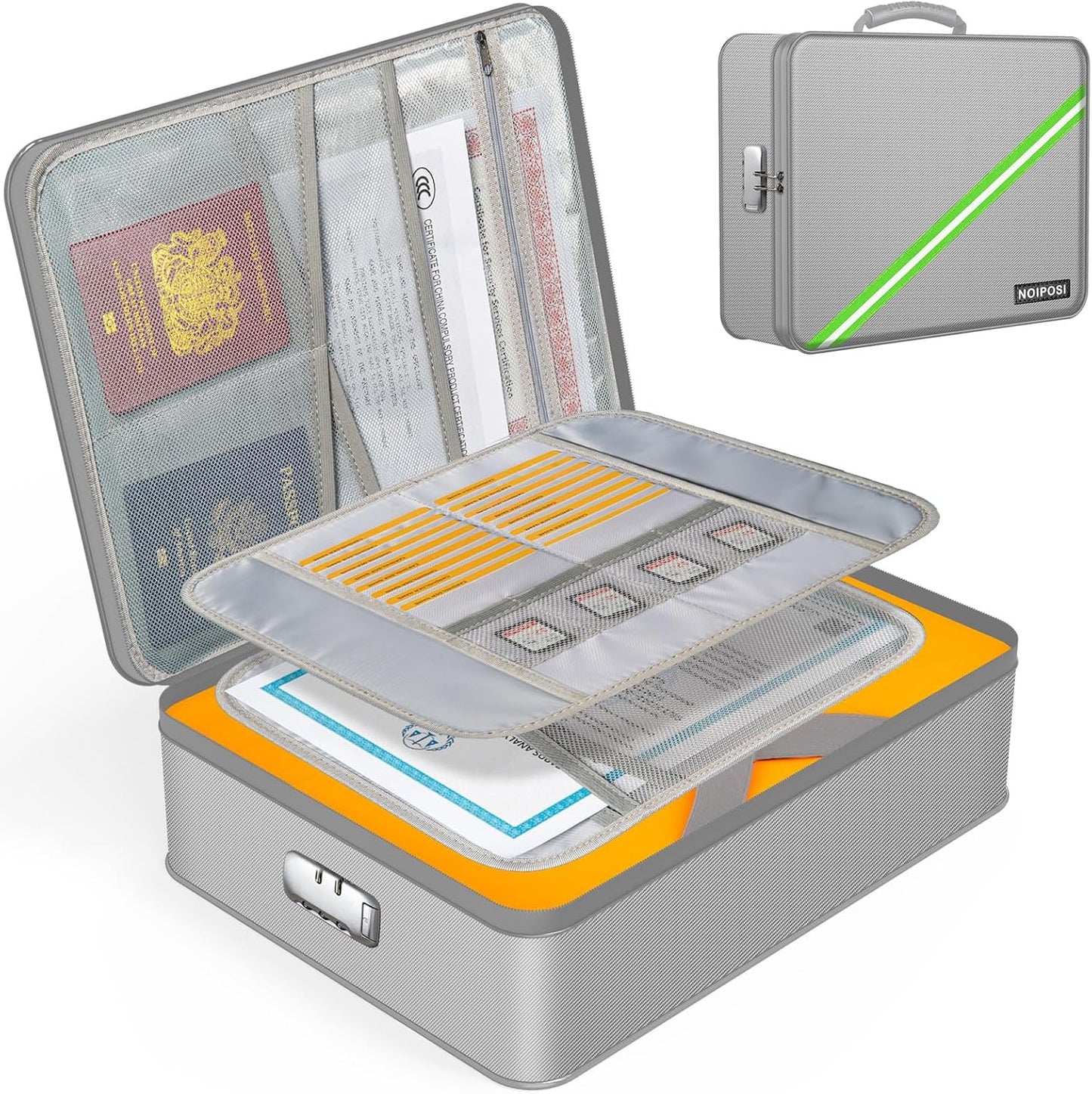 Document Organizer with 5200℉ Heat Insulated, 16.1"x11.4"x4.3" Waterproof and Fireproof Document Box with Lock, Home Strong Fireproof Safe Storage Box for Legal Size Documents and File，Silver