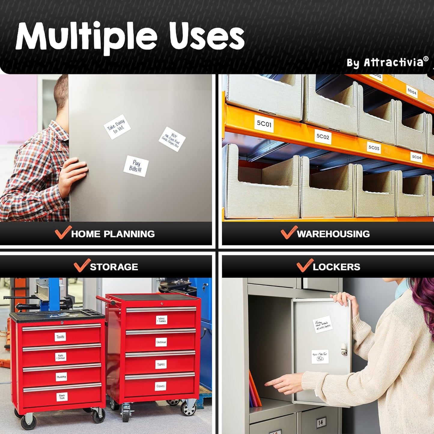 Dry Erase Magnetic Labels 2.8 x 1.8 in, Small Dry Erase Magnets, 40-Pack, White Erasable Write-On All-Purpose Labels, for Office, Education, Home, Whiteboard