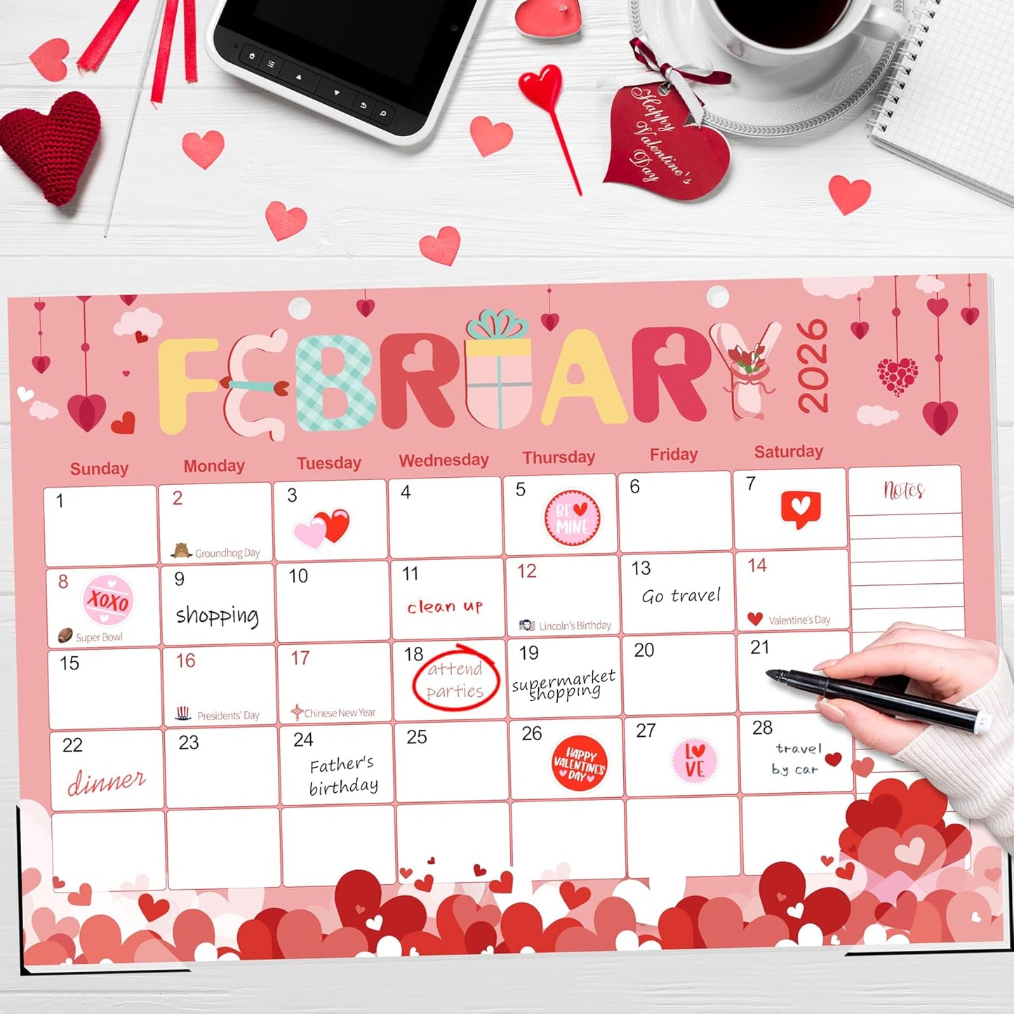 Guasslee Desk Calendar 2026-2027, 18-Month from 2026 Jan. - 2027 Jun, 17"x11.5" Large Monthly Desk Planner with Corner Protectors, Ample Blocks ＆ Notes for Home Office