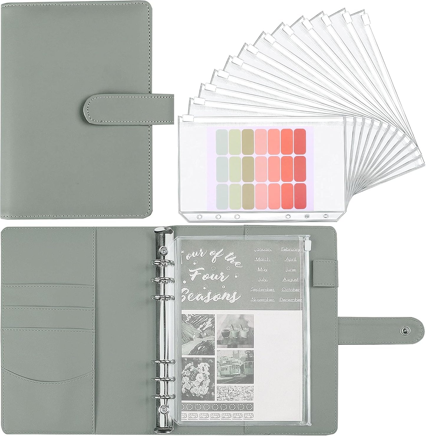 Money Saving Binder, Savings Challenges Book with for Cash Envelopes, 12pcs Zipper Envelopes A5 Budget Binder, Budget Planner for Managing Budgets and Saving Money -(Gray-9.2IN)