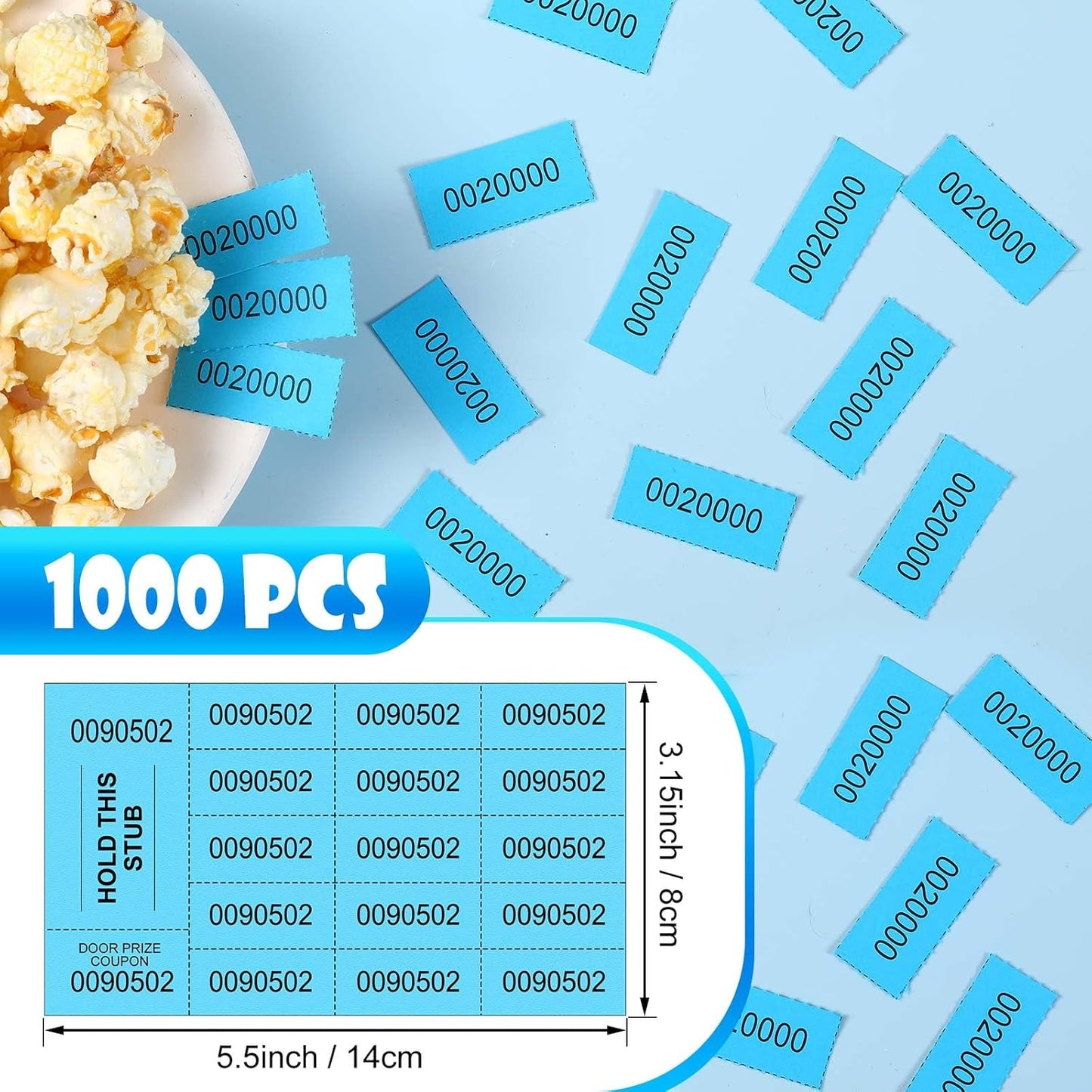 Kosiz 1000 Sheets 15 Bid Raffle Ticket Sheets Chinese Auction Tickets Numbers for Basket Events and Silent Auctions (Lake Blue)