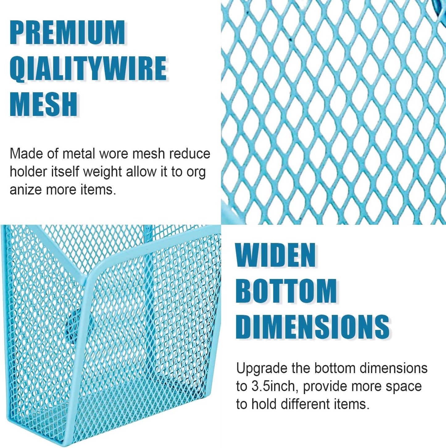 LUCYCAZ Magnetic Pen Holder - Single Magnetic Pencil Locker Holder Organizer, Blue Mesh Marker Holder Pen Basket for Whiteboard, Refrigerator and Locker