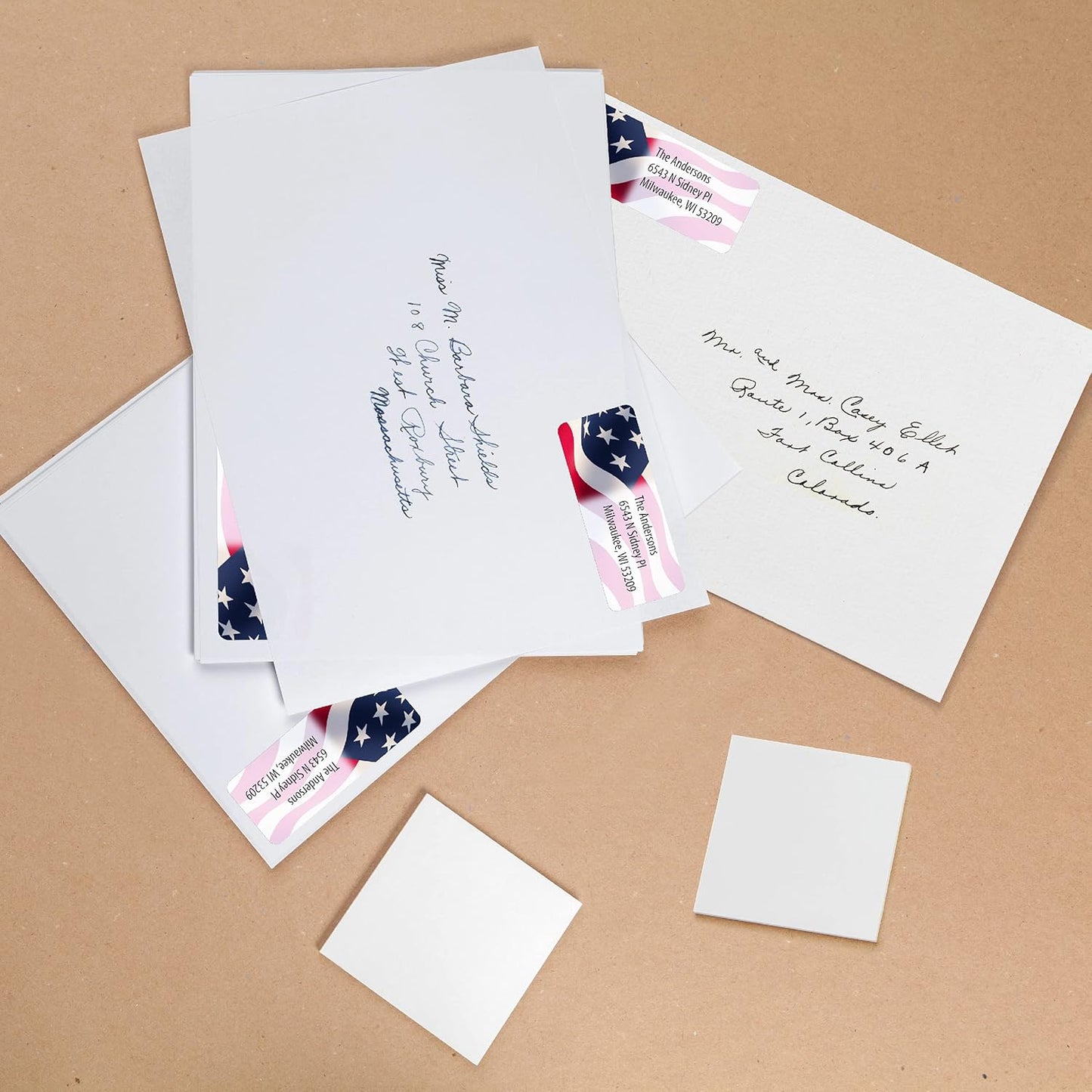 Customized Personalized Address Labels - Made in The USA by Kenco (500 Labels, American Flag)