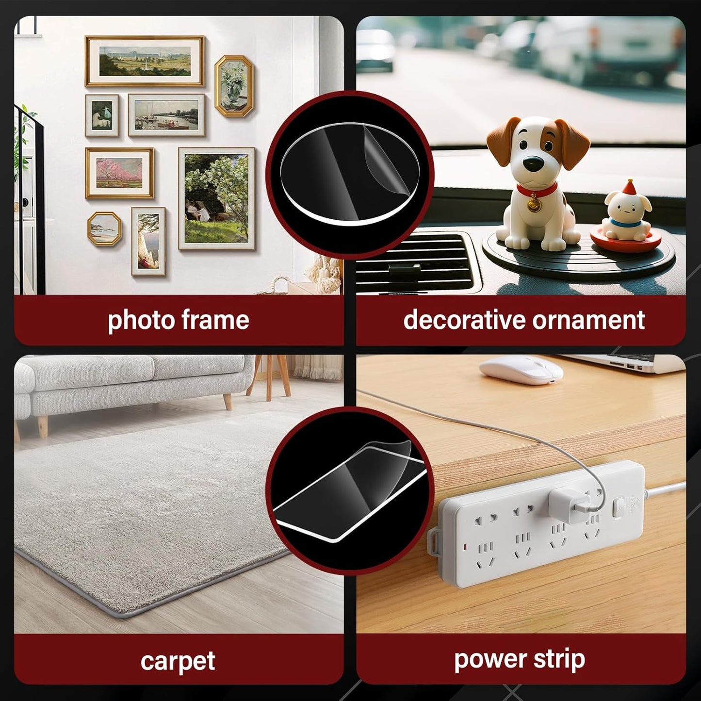 Navona 70 Pcs Pre-Cut Heavy Duty Double-Sided Nano Tape – 1 & 2 Inch Rectangular and Round Adhesive Strips, Transparent, Removable, Reusable Mounting Tape for Home and Office Use