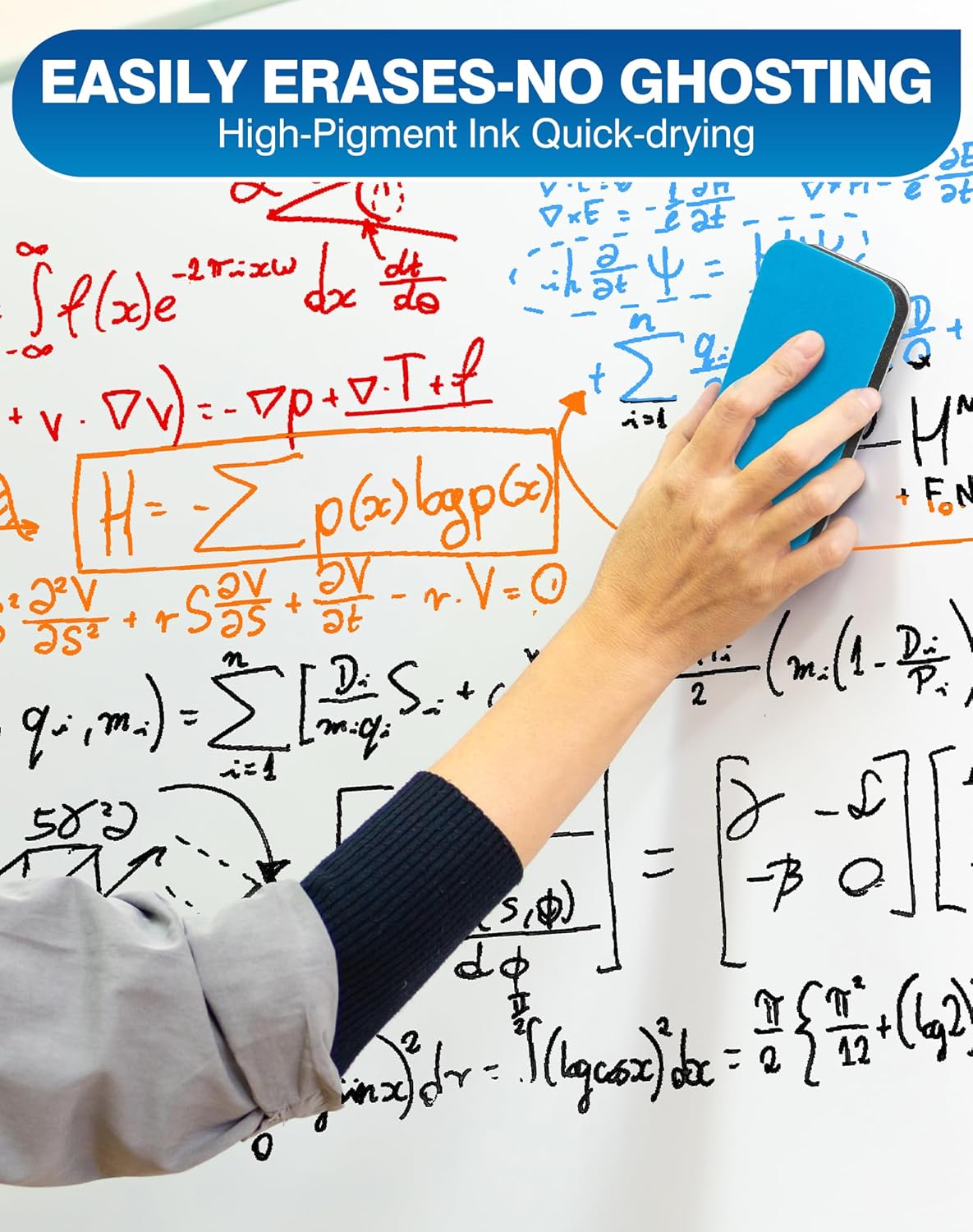 SFAIH Dry Erase Markers Chisel Tip with Magnetic Whiteboard Eraser, 72 Bulk Pack Black White Board Markers for Teachers & Students, Versatile Lines, 1s Quickly Dry, Perfect for Classroom and Office