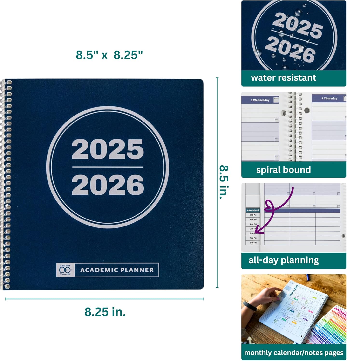 Order Out Of Chaos 2025-2026 Academic Planner, Daily, Weekly & Monthly Time Management School Agenda, Size 8.5x8.25 (Berry Blue)