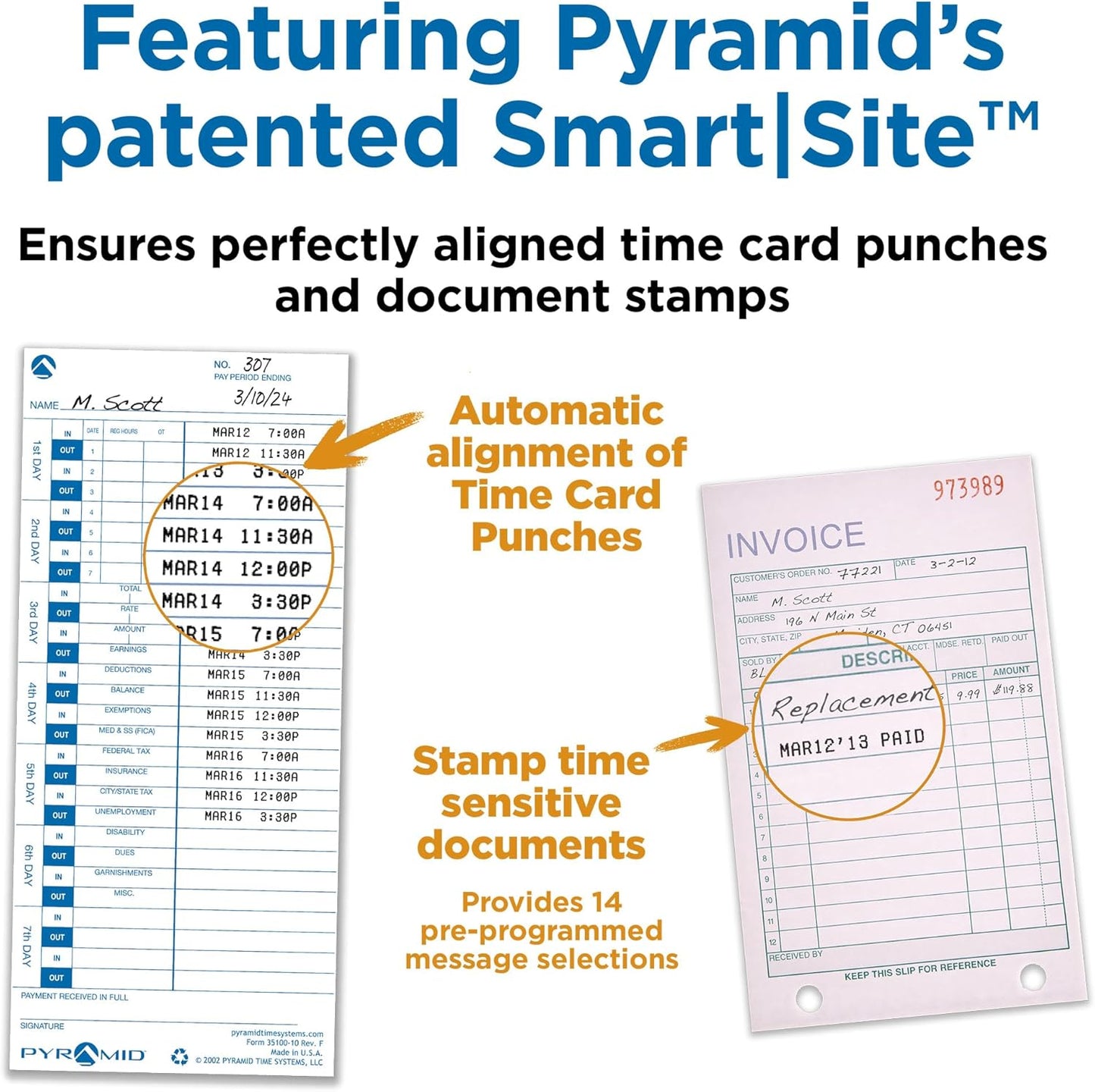Pyramid Time Systems, 3700ss, Heavy Duty Time Clock & Document Stamp, Metal Base & Polycarbonate Cover, Includes Time Clock, 25 Time Cards, 1 Ribbon and 2 Security Keys, Time Clocks-3700 Replacement