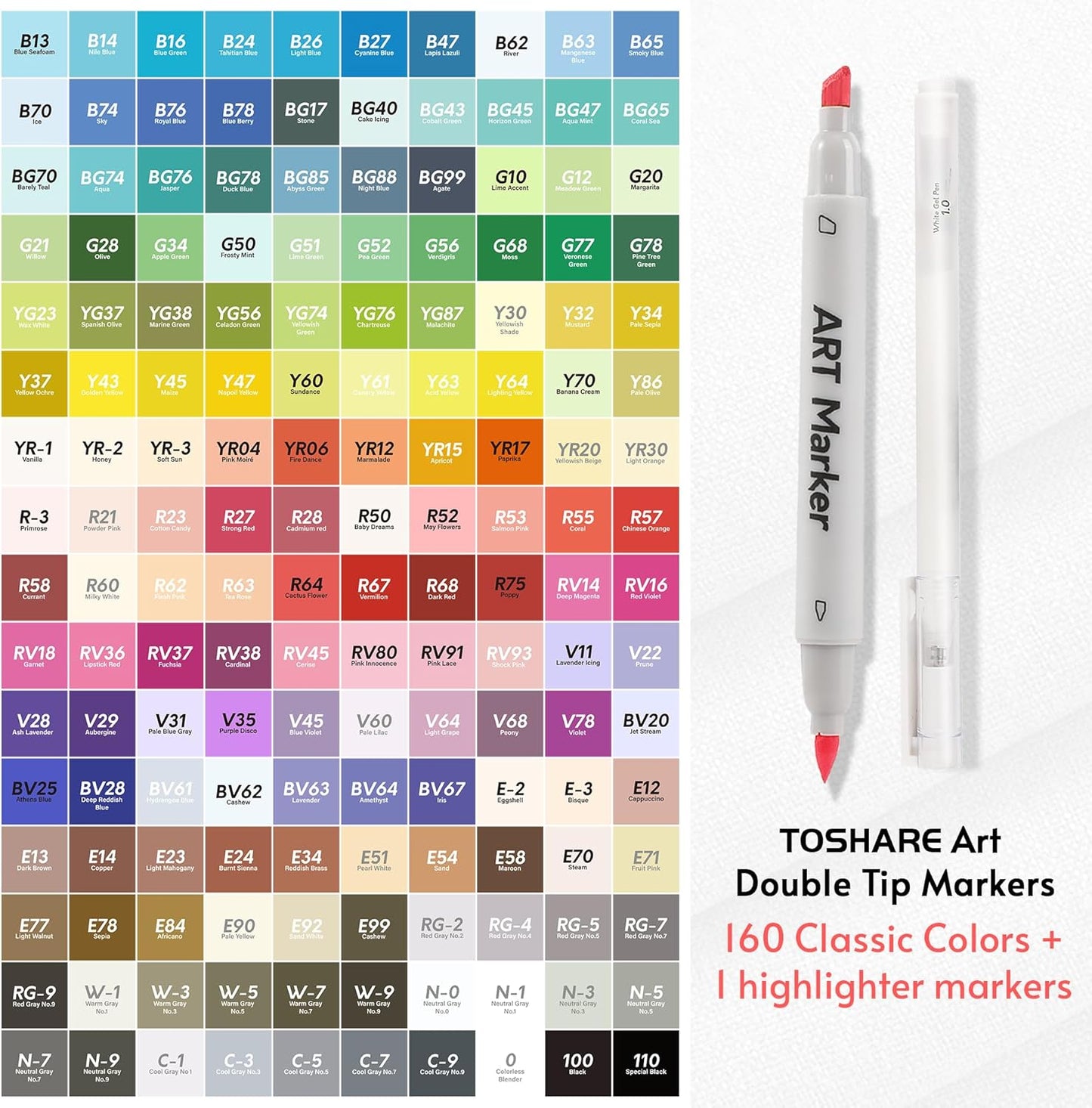 160 Colors Alcohol Markers Set - Double Tip Art Markers Alcohol Based Marker Brush&Chisel Nib Blender Art Pens Permanent Sketch Marker for Kids Adults Coloring and Artist Illustration