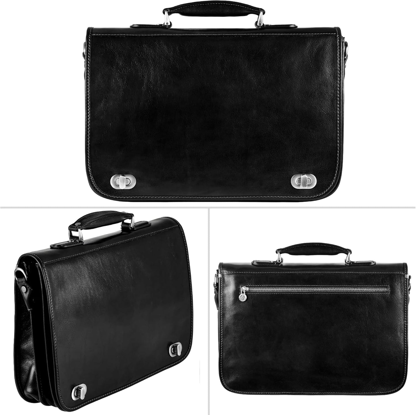 Time Resistance Leather Briefcase for Men - Italian Full Grain Leather Laptop Bag - Messenger Bag - Gift Box Included