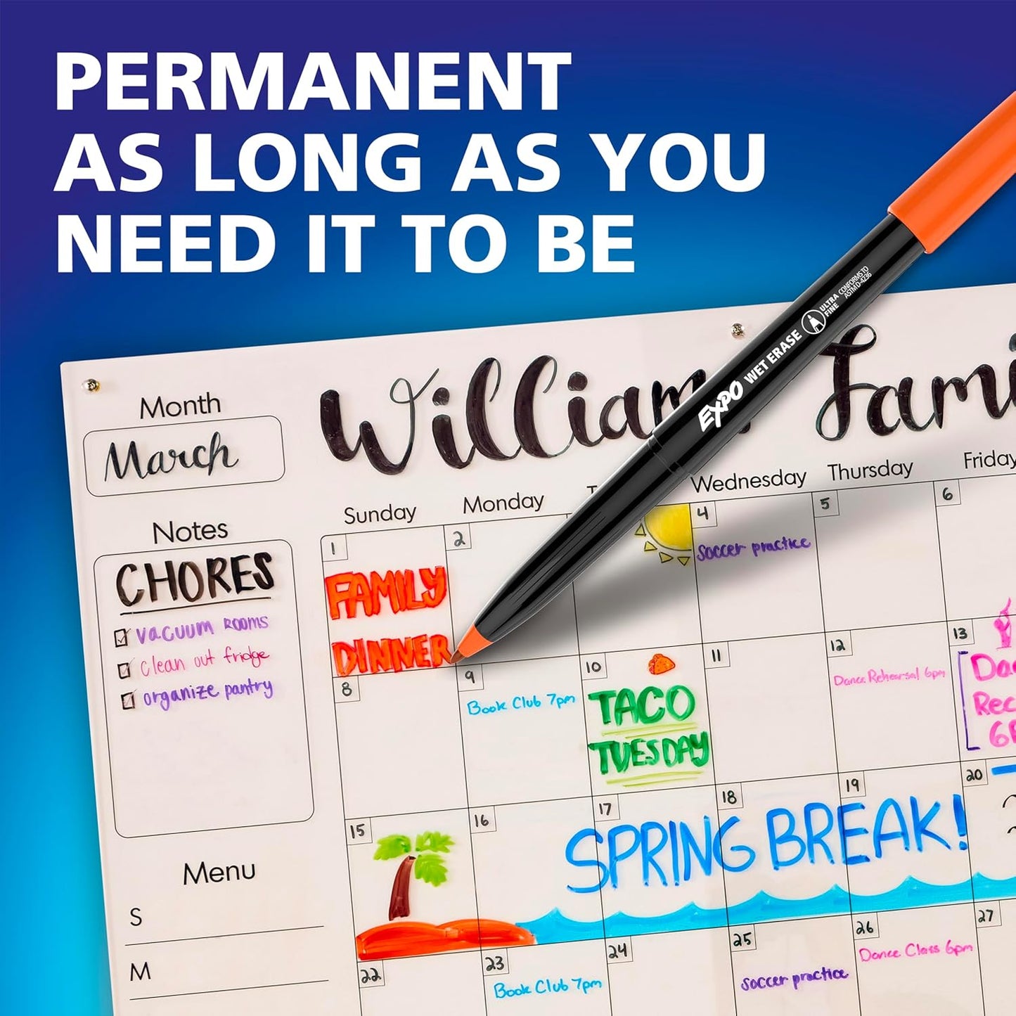 EXPO Wet Erase Markers, Semi-Permanent Markers, Blue, Ultra Fine Tip, 12 Count