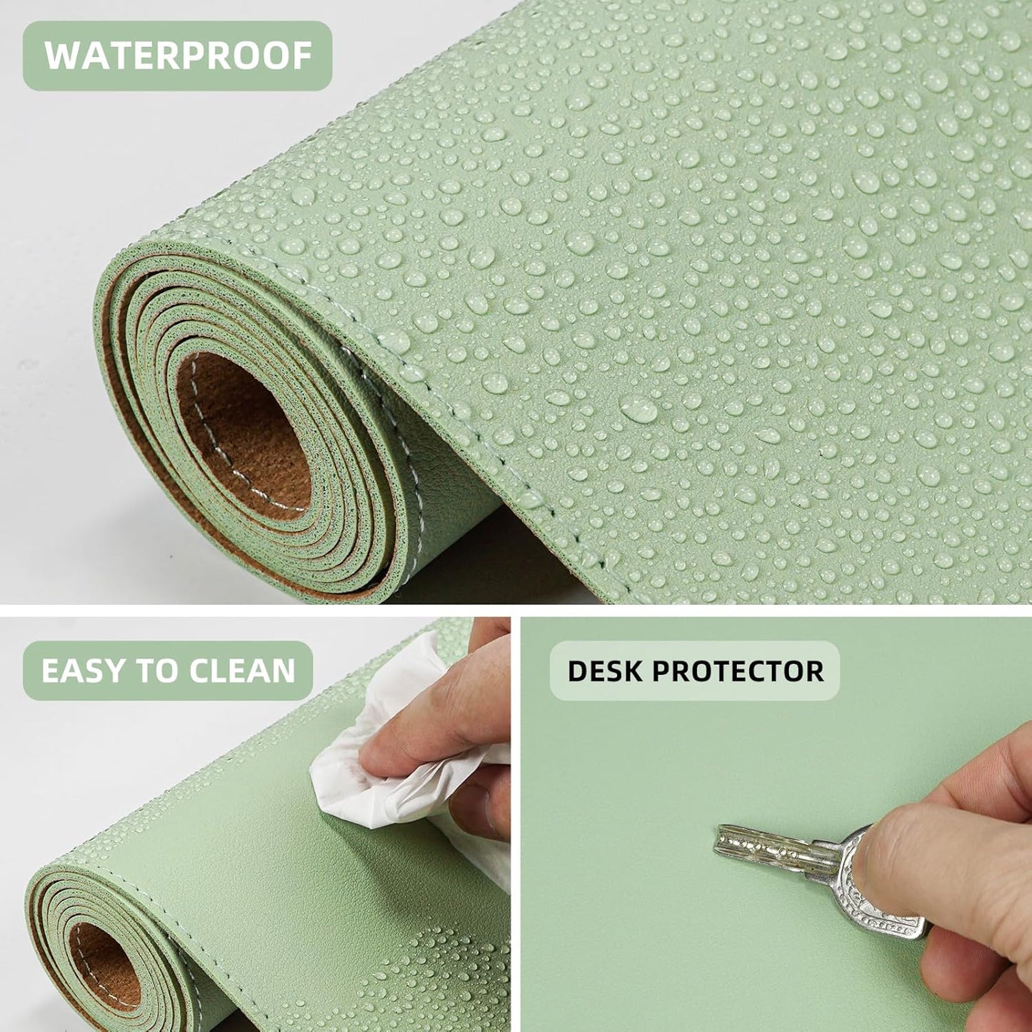 Leather Desk pad Protector, 47in*23in Large Desk mat with Natural Cork & PU Leather,Mouse pad,Non-Slip Office Desk Mat,Waterproof Desk Writing Pad for Office and Home (Light Green)