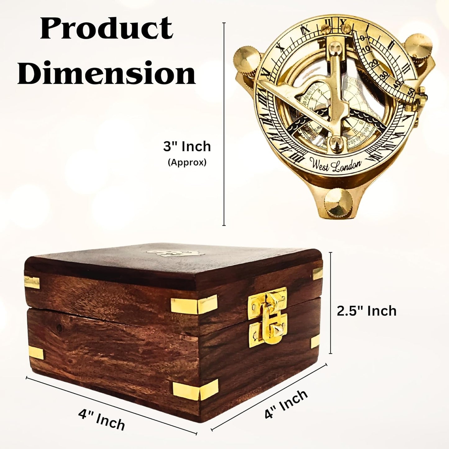 Antique Brass & Copper Sundial Compass, Sundial Clock in Box Gift Sun Clock Ship Replica Watch, Nautical Gifts for Men, Unique Nautical Decor, Naval Maritime Sundial (#4 Golden Sundial)