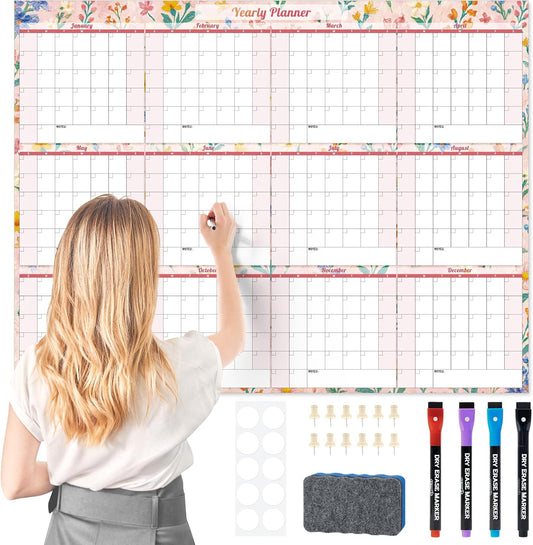 Ospelelf Undated Wall Calendar 2025 Large Laminated Dry Erase Calendar 36.6'' x 48'' Yearly 12 Month Family Calendar