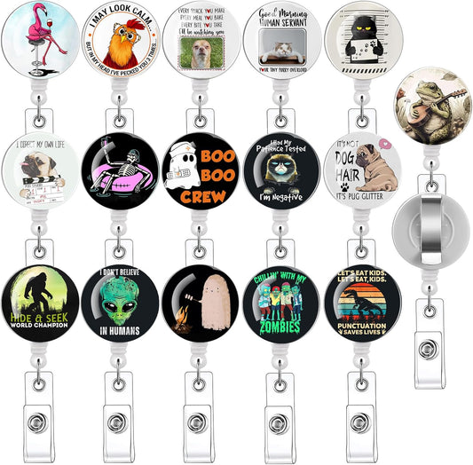 16pcs Badge Reels Retractable Badge Holders,Id Badge Holders Retractable with Clip,Cute Badge Reel for Men,Women,Girls 09