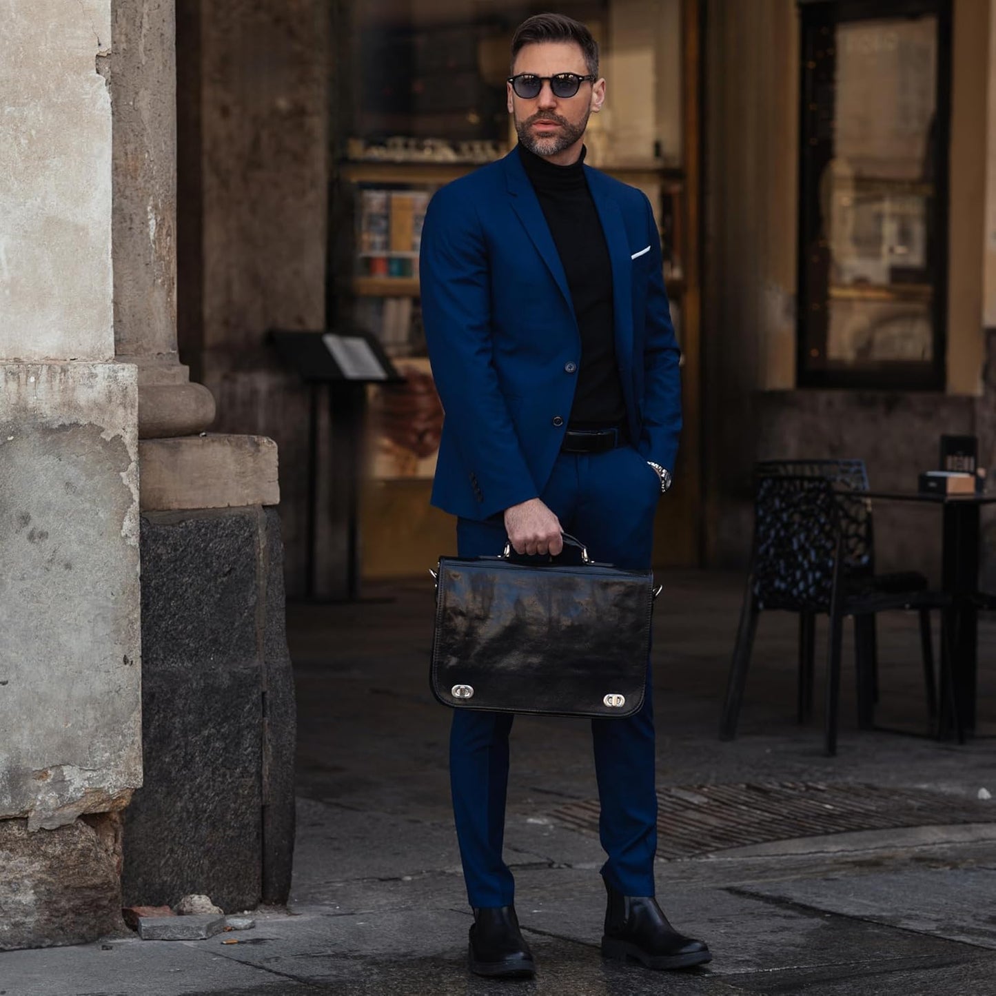 Time Resistance Leather Briefcase for Men - Italian Full Grain Leather Laptop Bag - Messenger Bag - Gift Box Included