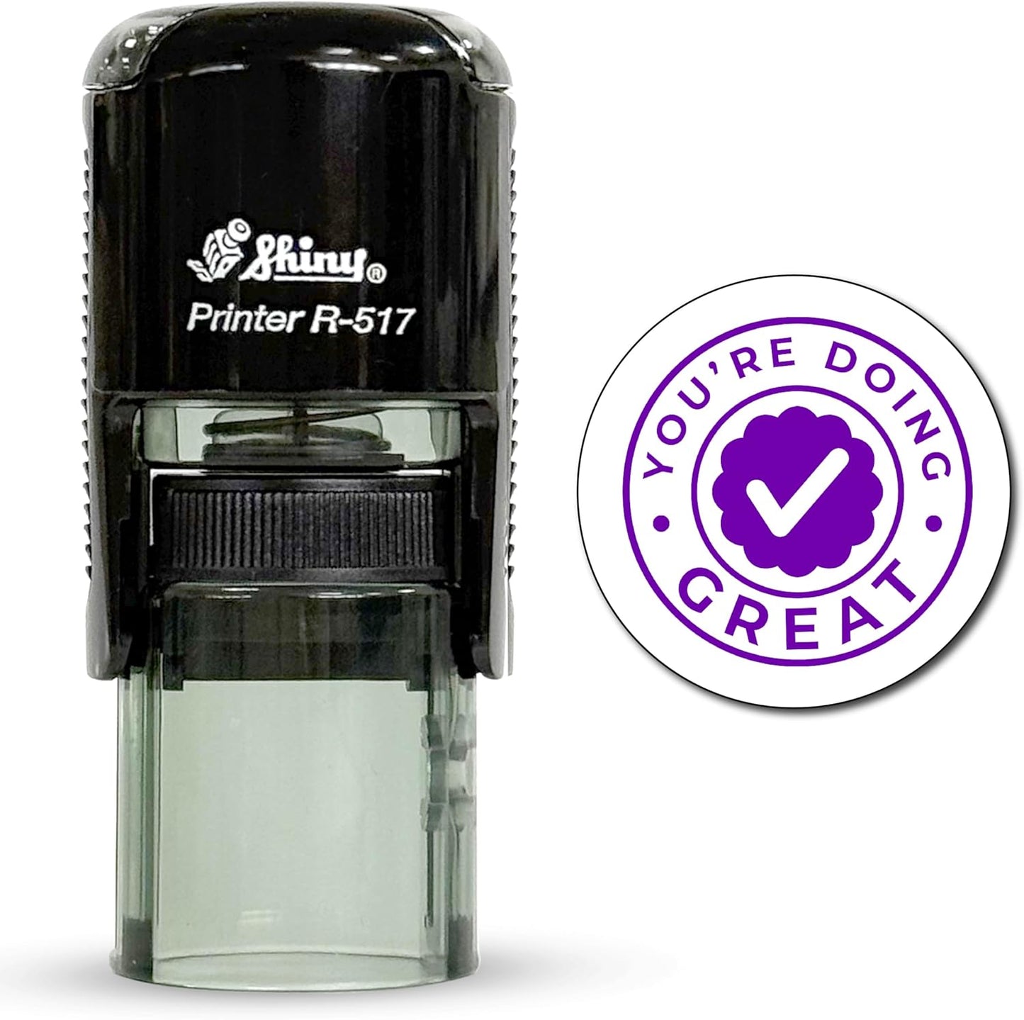 Shiny You're Doing Great Teacher Stamp, Round Self Inking Stamp for Classroom, Purple Ink