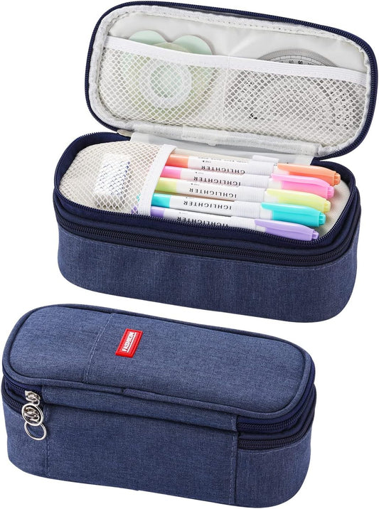 Big Pencil Case Large Capacity Pencil Bag with Zipper Pencil Pouch for Boys Girls Kids Adults Stationery Pencil Pen Case Organizer for School Office Blue