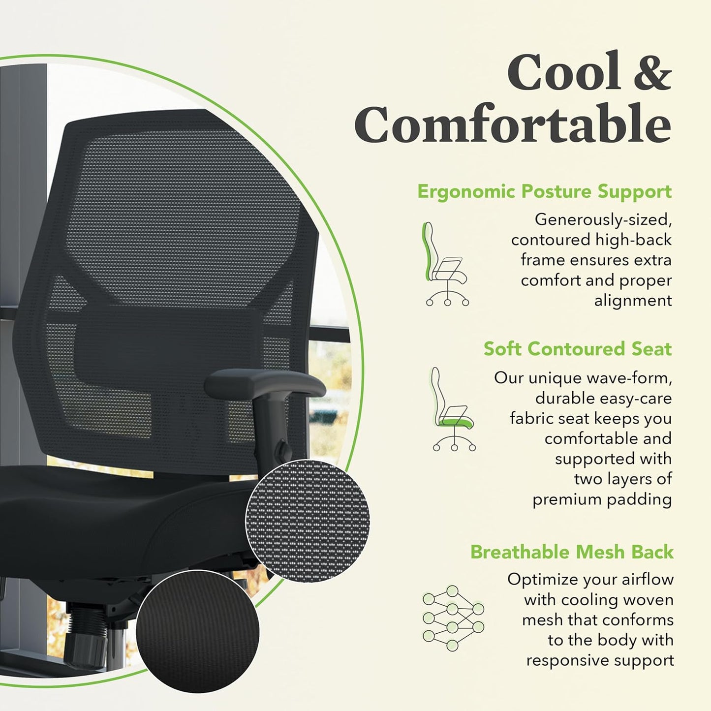 HON Crio High Back Office Chair, Ergonomic Office Chair with Adjustable Arms and Back Support, 360 Swivel, ASynchro-Tilt Recline, Black