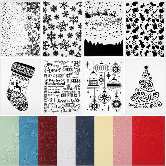Geiserailie 8 Pieces Embossing Folders Embossing Machine Template Paper Card Heart Folders for Card Making DIY Flower Scrapbook Photo Album Craft Decoration 5.9 x 4.1 Inch(8 Pcs,Christmas Style)
