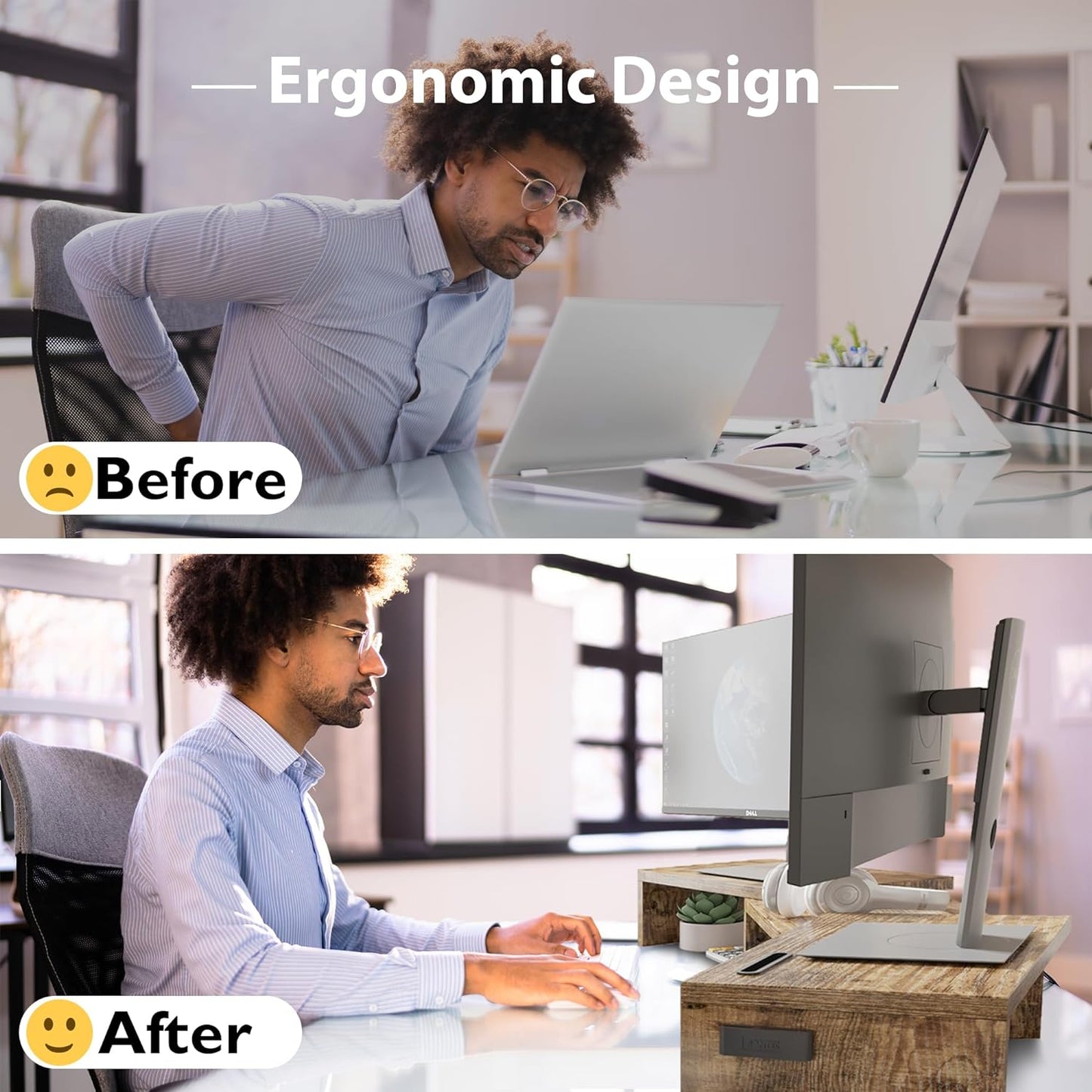 BONTEC Dual Monitor Stand Riser with Smartphone Holder, Adjustable Length & Swivel Angle, Ergonomic Wooden Desktop Organizer for PC Monitor, Laptop, Printer, Large Storage, Rustic Brown