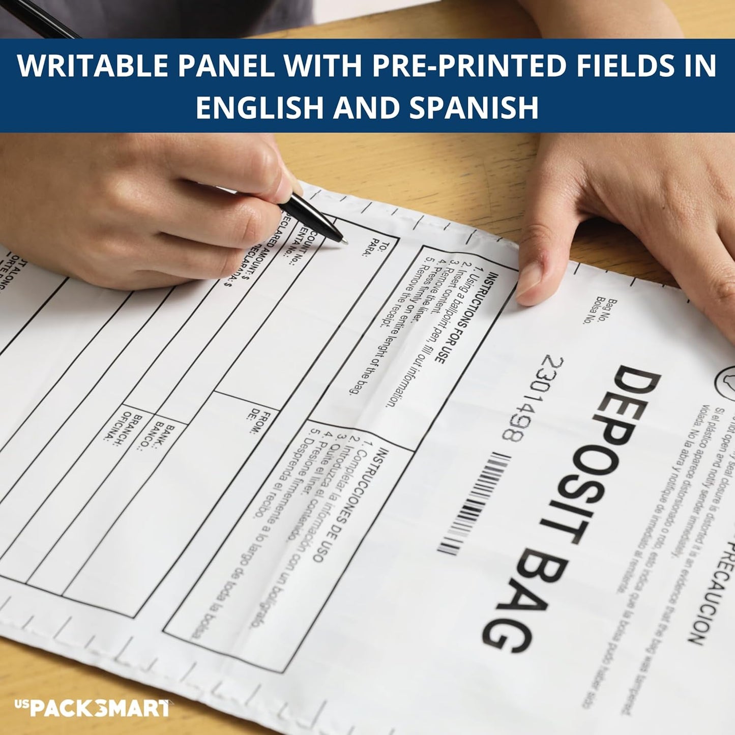 Opaque Plastic Deposit Bags 9"x12" | Secure Bank Deposits, Cash Handling or Safe Currency Transportation | Sequential Barcodes | Tamper-Evident | Tear-Off Receipt for Security | 100-Pack