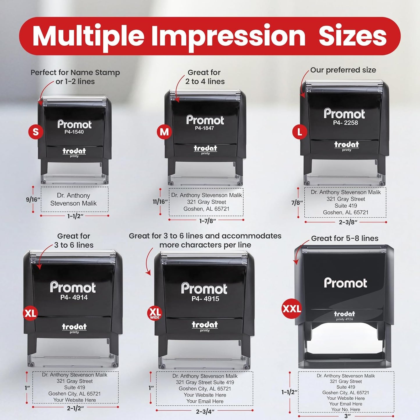Promot Self Inking Stamp - Extra Large Wide Custom Stamp for Name, Address, Office, or Business Use - Up to 8-Line Personalized Rubber Stamp - Customizable Font & Ink Color - Personalized Name Stamp