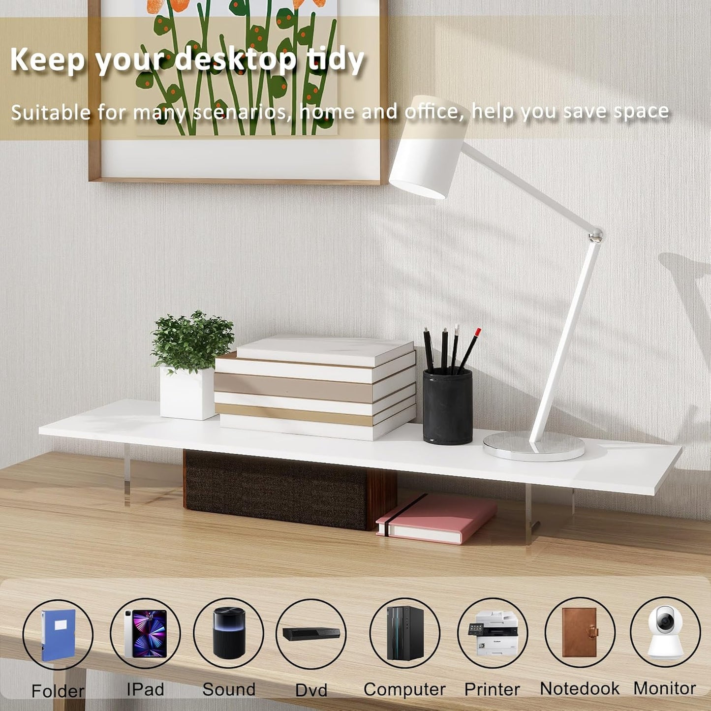 Monitor Stand Riser,Wood & Acrylic Computer Monitor Stand with LED Light,Desk Accessories Desktop Organizer Stand for Computer,Laptop,Printer,PC & TV Screen Riser