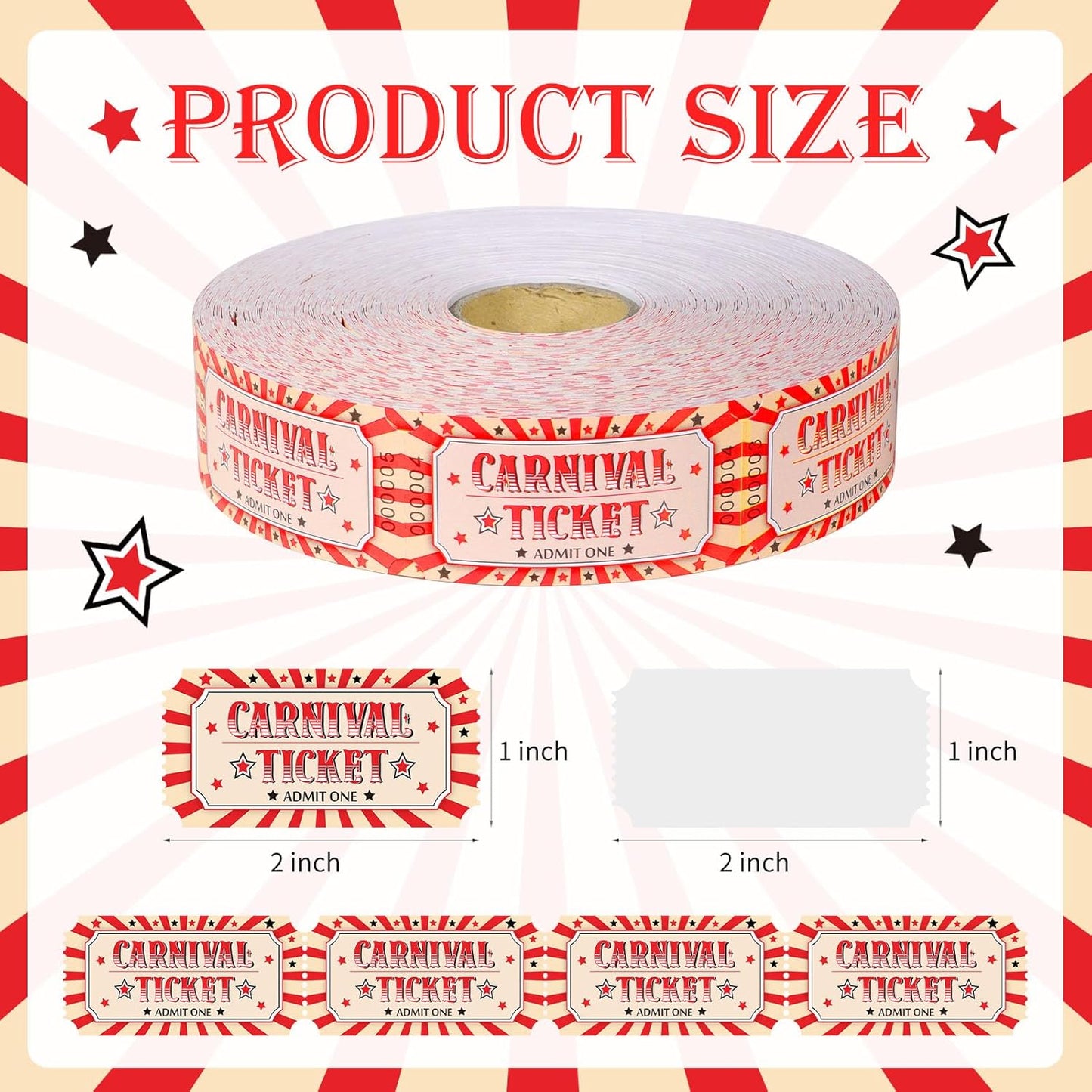 1000 Pcs Carnival Tickets Carnival Theme Party Decorations Circus Raffle Tickets Roll Party Ticket for Events Carnival Favors Supplies