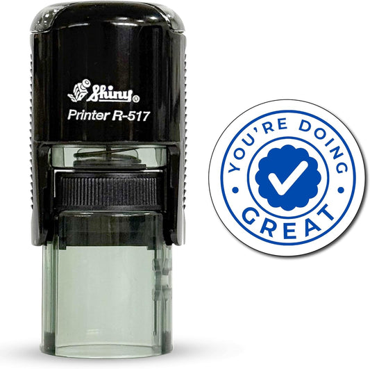 Shiny You're Doing Great Teacher Stamp, Round Self Inking Stamp for Classroom, Blue Ink