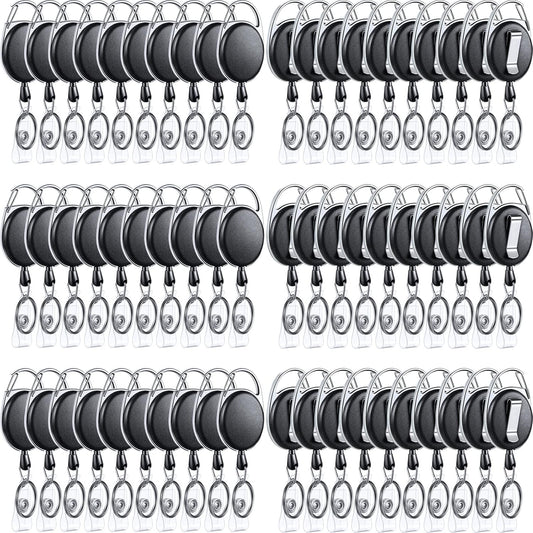 Laumoi 80 Packs Retractable ID Badge Holder Name ID Badge Reel Clips Keychain with Belt Clip and Key Ring for Office Worker Doctor Nurse Employee (Black)