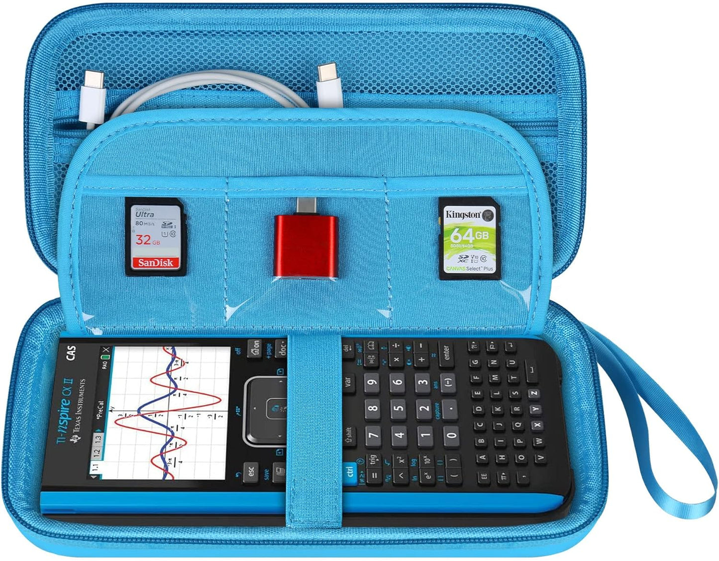 BOVKE Calculator Case for Texas Instruments TI-Nspire CX II CAS/CX II/CX CAS/CX Color Graphing Calculator and More - Extra Mesh Pocket for USB Cables and Other Accessories, Blue