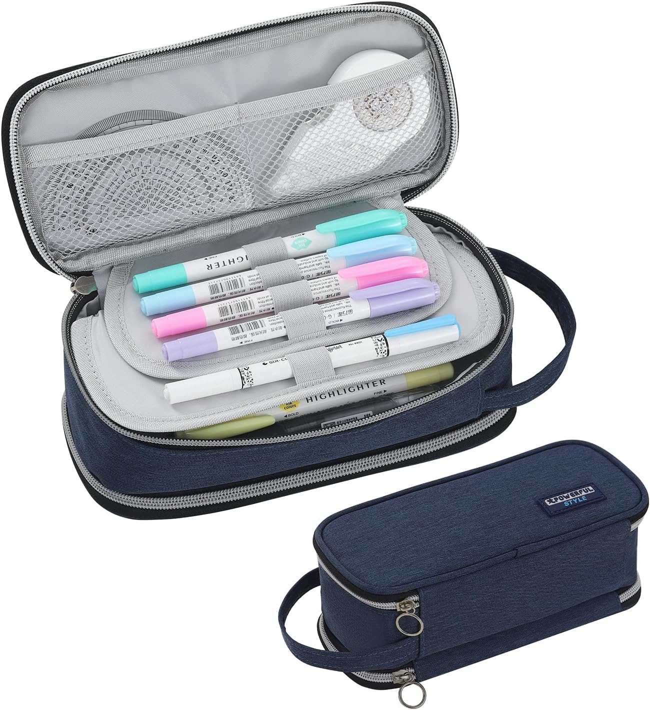 Pencil Case Large Zipper Pencil Pouch for Girls Kids Teens Adults Aesthetic Pencil Bag Stationery Organizer Pencil Case with Handle for School Blue