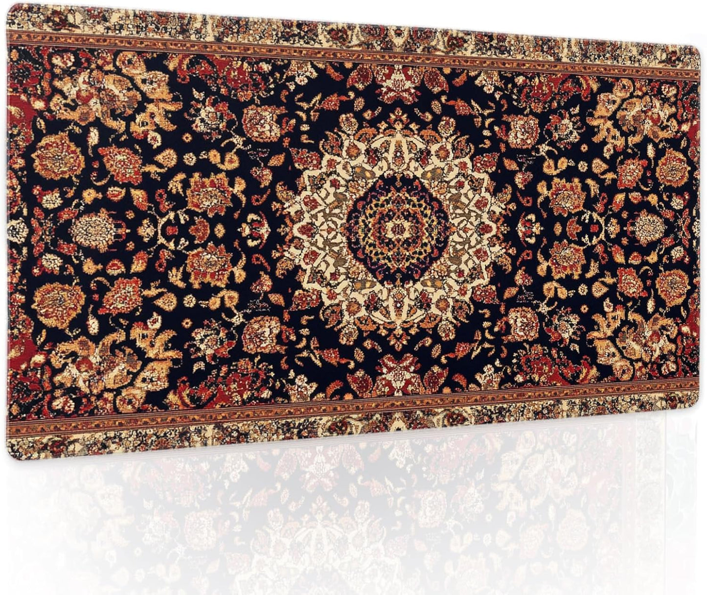 Vintage Rug Gaming Mouse Pad XL Dark Brown Retro Carpet Aesthetic Extended Large Mat Mousepad Desk Pad Non-Slip Rubber Base Stitched Edge Flower Keyboard Pad Playmat for Computer,20x14 Inch,60x35cm