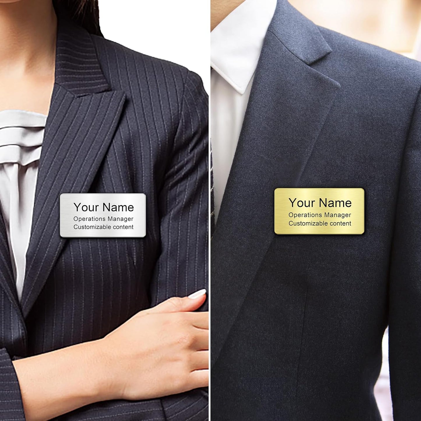 Engraved Personalized Name Tags with Magnet Clip or Pin - Stainless Steel Custom Magnetic Name ID Badge Tag for School Teacher, Kids, Business Work Lable Sign Employee Name Plate (3“x1.5 Magnet)