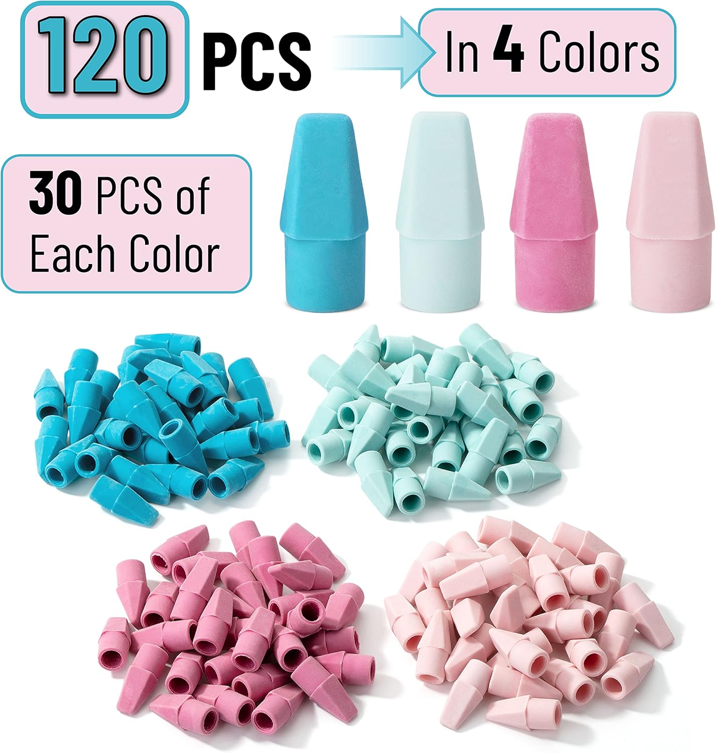 Mr. Pen- Pencil Erasers Toppers, 120Pack, Muted Pastel Colors, Erasers for Pencil, Pencil Top Erasers, Back to School Supplies