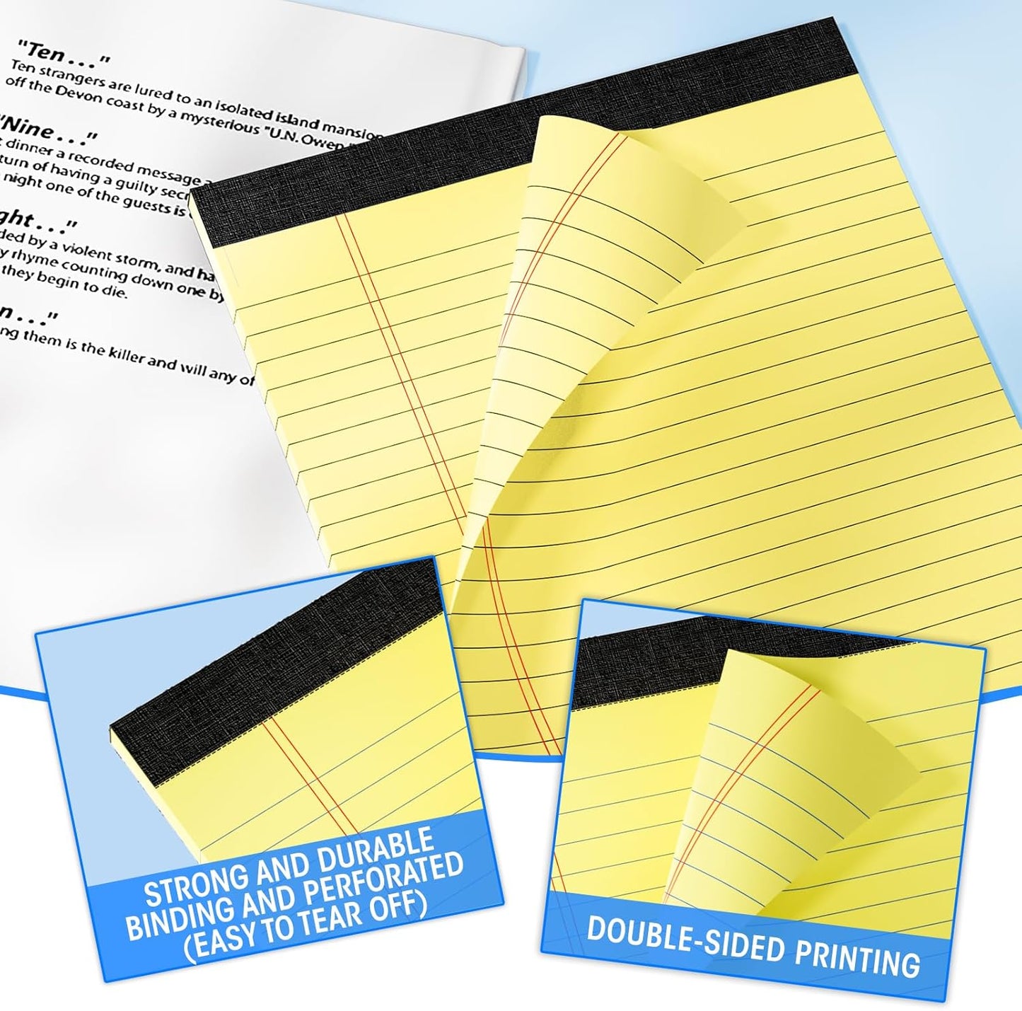 12pcs Legal Pads 8.5 x 11, Notepads 8.5 x 11 Inch, Color Note Pads Clear Print Writing Pads of Paper, Memo Pads , Perforate Legal Notepads Paper , Wide Ruled Lined with Sturdy Back,30 Sheets/Pack