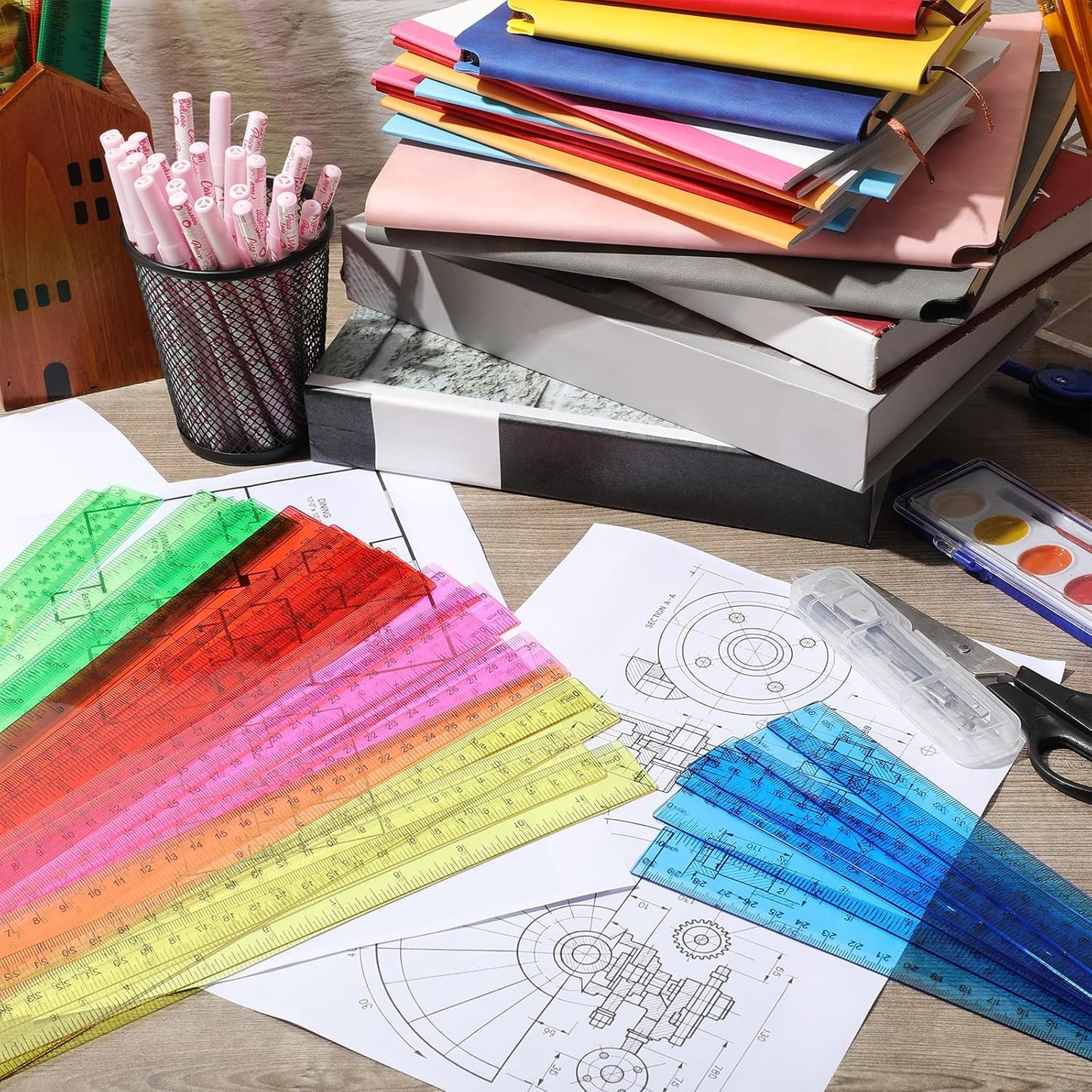 Zonon 50 Pcs 6 Inch/12 Inch Plastic Rulers Bulk Flexible Straight Rulers with Inches Centimeters First Day of School Gift Students Back to School Office Home Supplies(Clear Colorful,12 Inch)