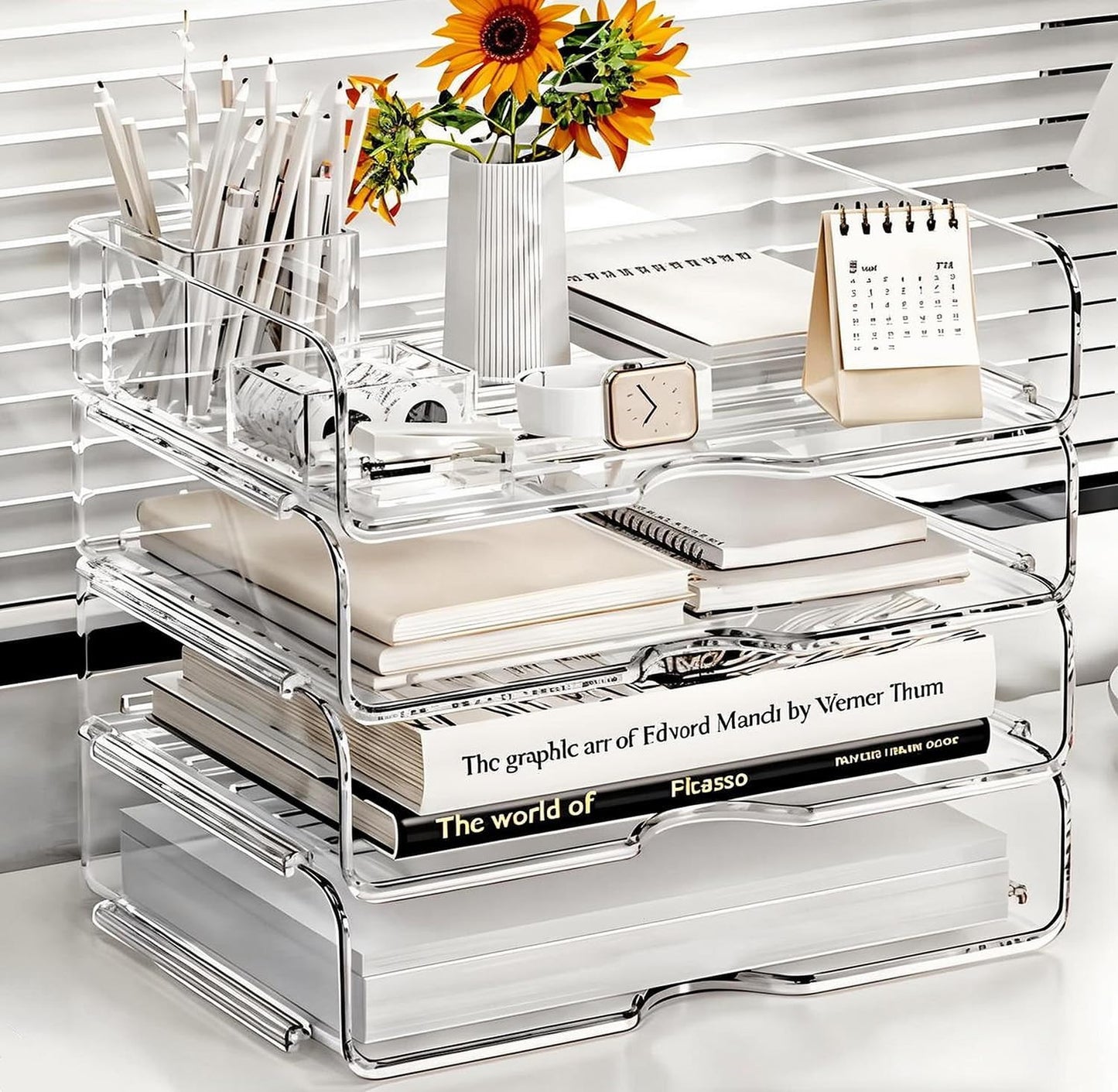 Large Capacity Desk Organizer, 4 Tier Paper Organizer, File Organizer for Desk, Stackable Paper Tray for Office, Home and School