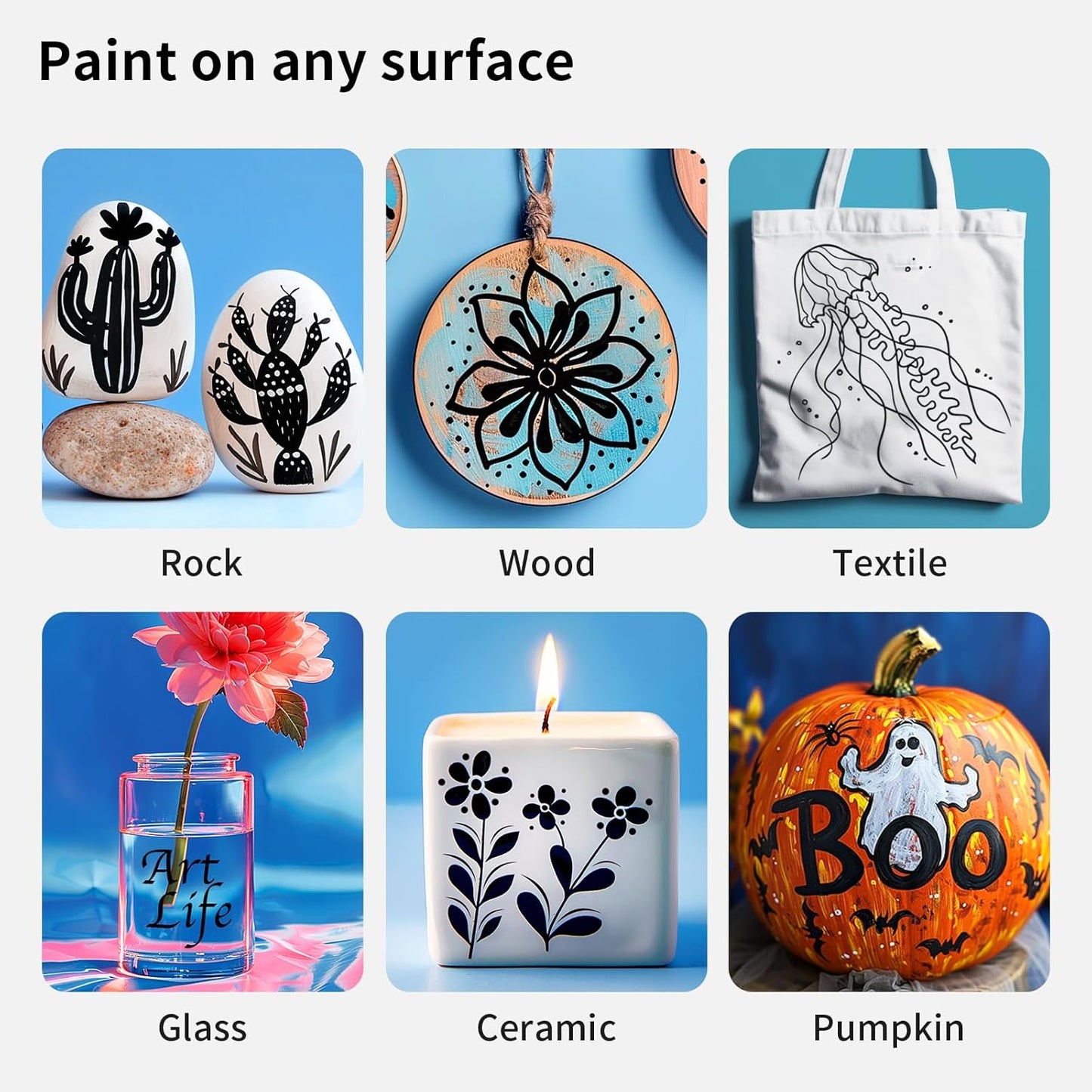 NAWOD 3 Black Acrylic Paint Pens, Acrylic Paint Markers Dual Tip (Fine 1mm + Dot 5mm), Acrylic Permanent Markers for Rock, Fabric, Canvas, Ceramic, Glass, Wood, Paper, Labeling, Drawing, DIY Crafts