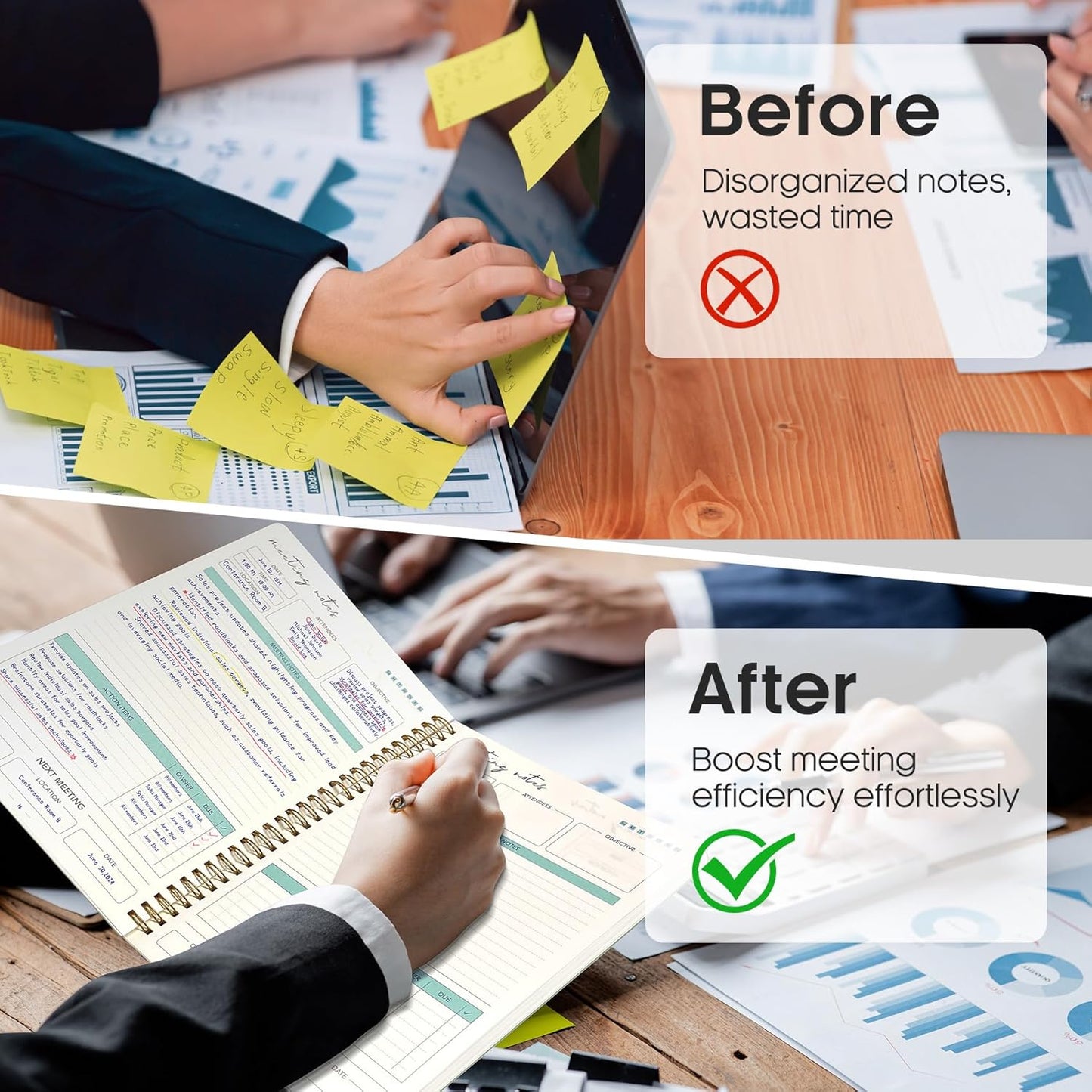 Taja Meeting Notebook for Work Organization - Work notebook with action items, Meeting Minutes Planner Notebook, Perfect Office Supplies for Men & Women - Lavender