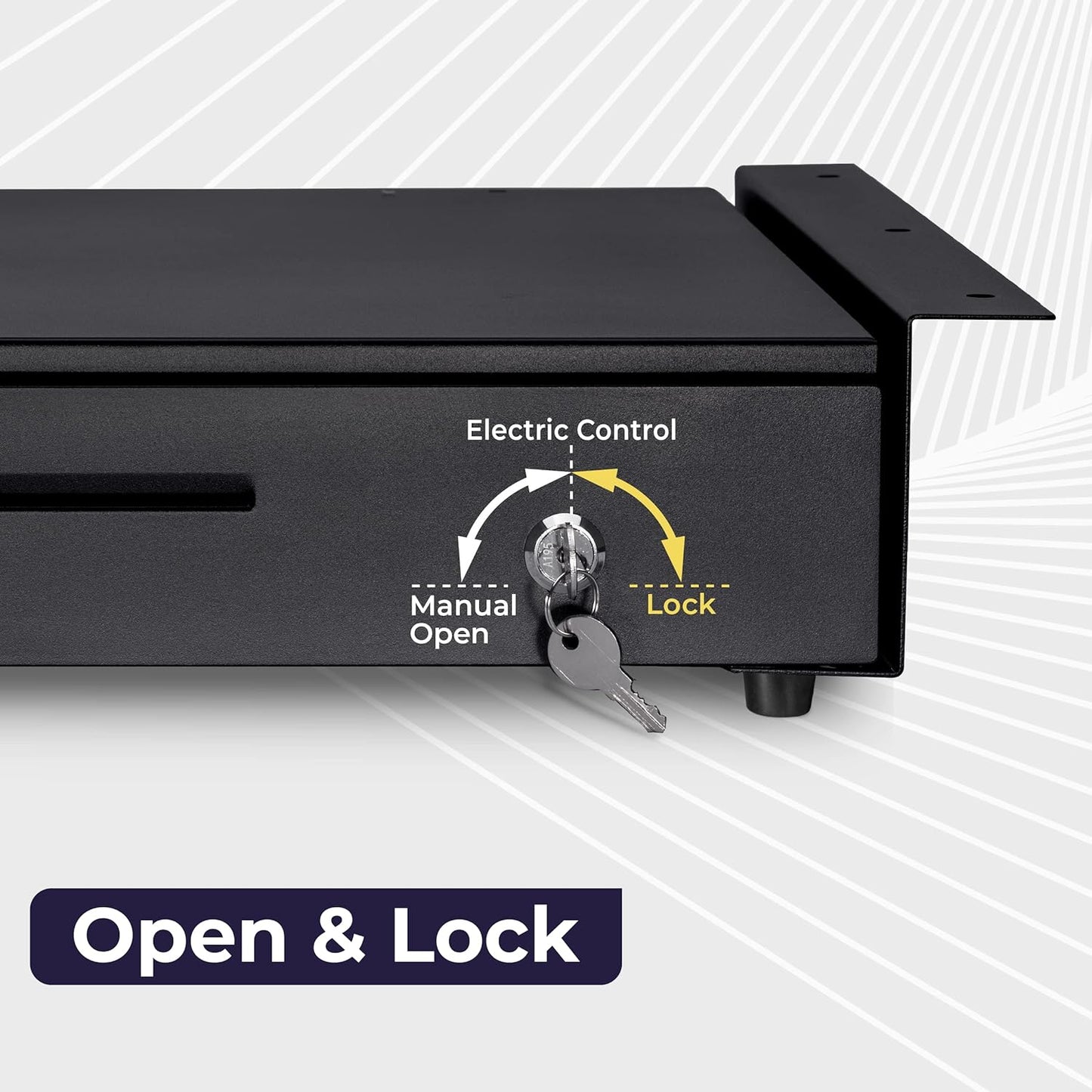 Volcora Cash Register Drawer with Under Counter Mounting Metal Bracket - 16" Black Cash Drawer for POS, 5 Bill 6 Coin Cash Tray, Removable Coin Compartment, 24V RJ11/RJ12 Key-Lock, Media Slot