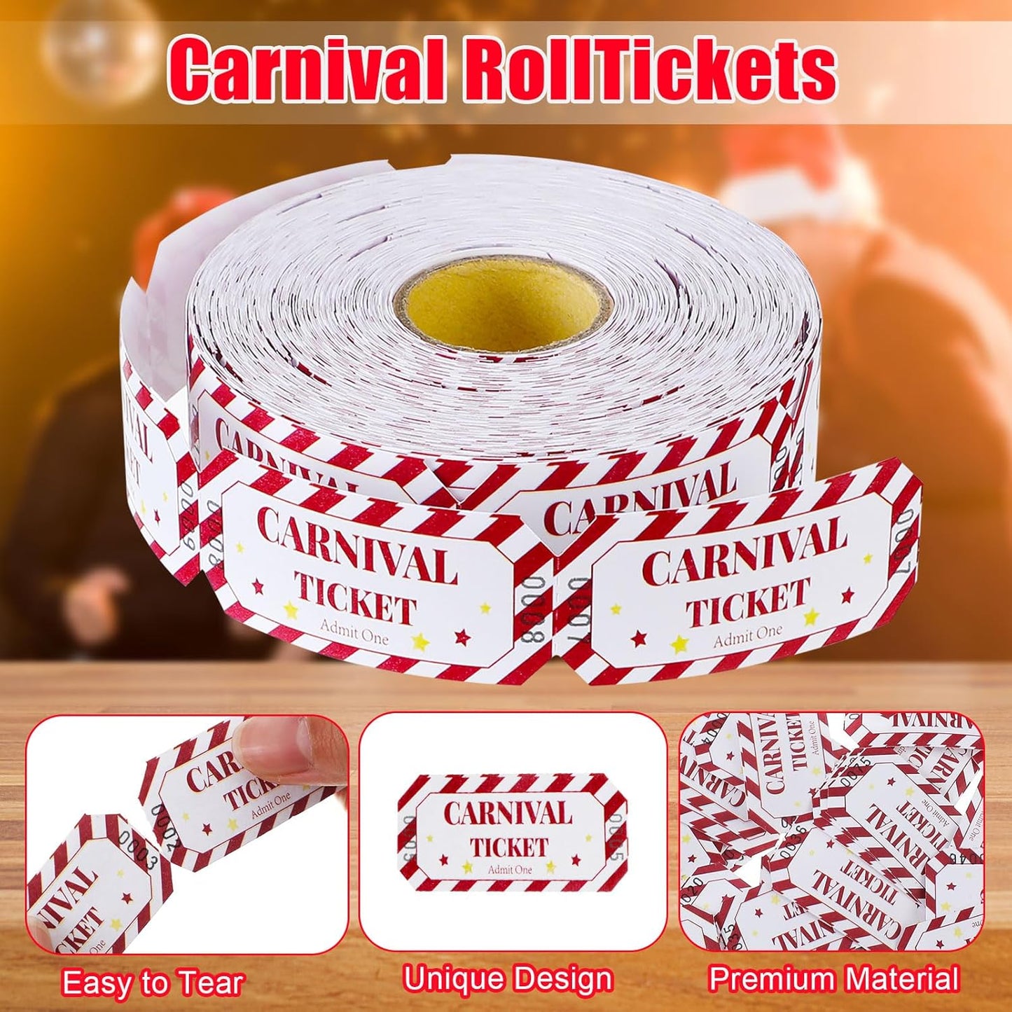 TaoBary 2 Rolls 1000 Pcs Free Drink Ticket Roll Raffle Party Tickets for Events Wedding and Parties(Carnival)
