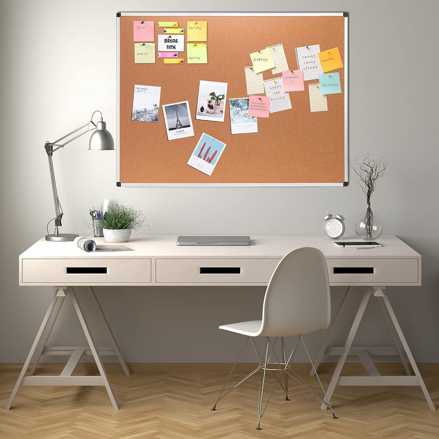 Amazon Basics Rectangular Bulletin Board, Cork Board for Wall, Vision Board for Classroom and Office, Aluminum Frame, 35" x 47", Brown