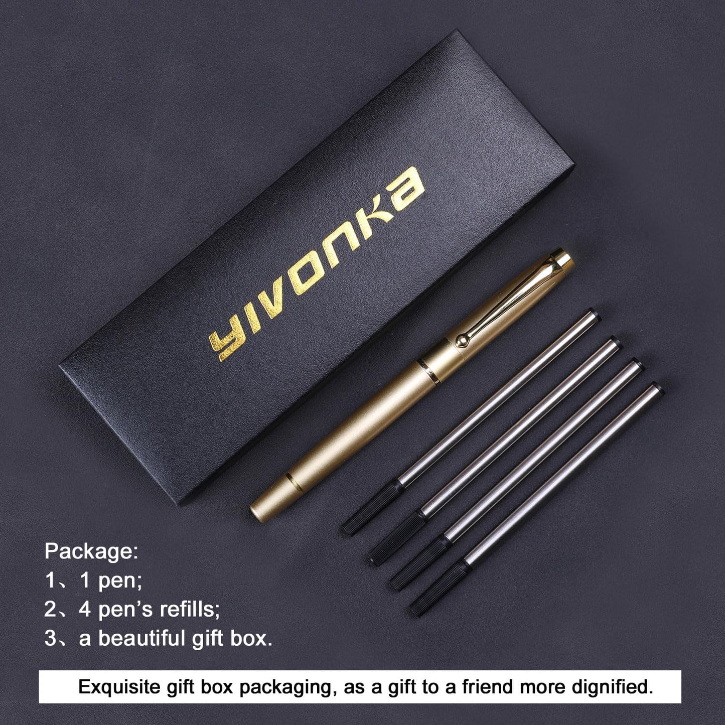 YIVONKA Ballpoint Pen Black Refill,Luxury Ballpoint Line width 0.5mm,Best Ball Pen Gift Set for Men & Women Professional Executive,Office,Nice BallPens Classy Gift Box (Gold)