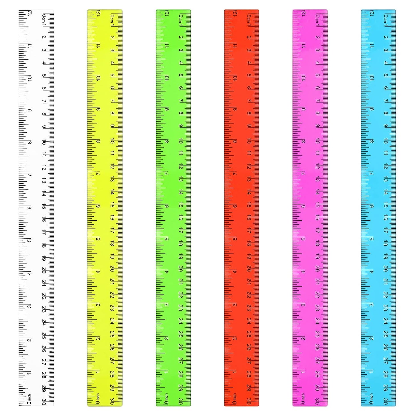 Zonon 30 Pcs 12 Inch Plastic Ruler Assorted Colors Ruler Bulk with Centimeters Millimeter and Inches Rulers First Day of School Gift for Kids School Classroom Office Supplies(Bright Color,Plastic)