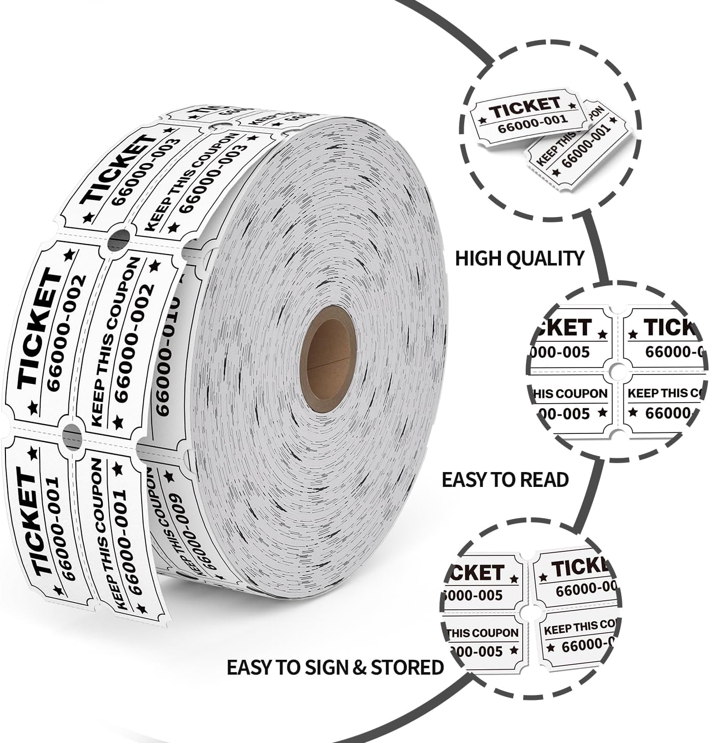 2000 Methdic White Raffle Tickets Double Roll, Ticket for Events, Entry, Class Reward, Fundraiser & Prizes