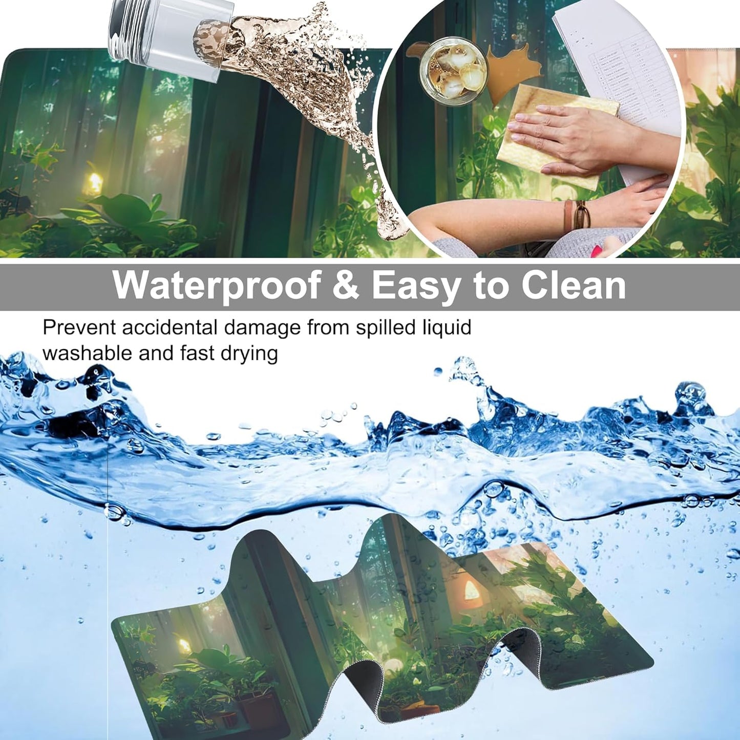 Desk Mat, Cute Lofi Green Extended Large Gaming Mouse Pad XXL, Non-Slip Rubber Base Stitched Edges Waterproof Long Computer Keyboard Desk Pad Mouse Mat for Home Office Gaming 35.4"X15.7"